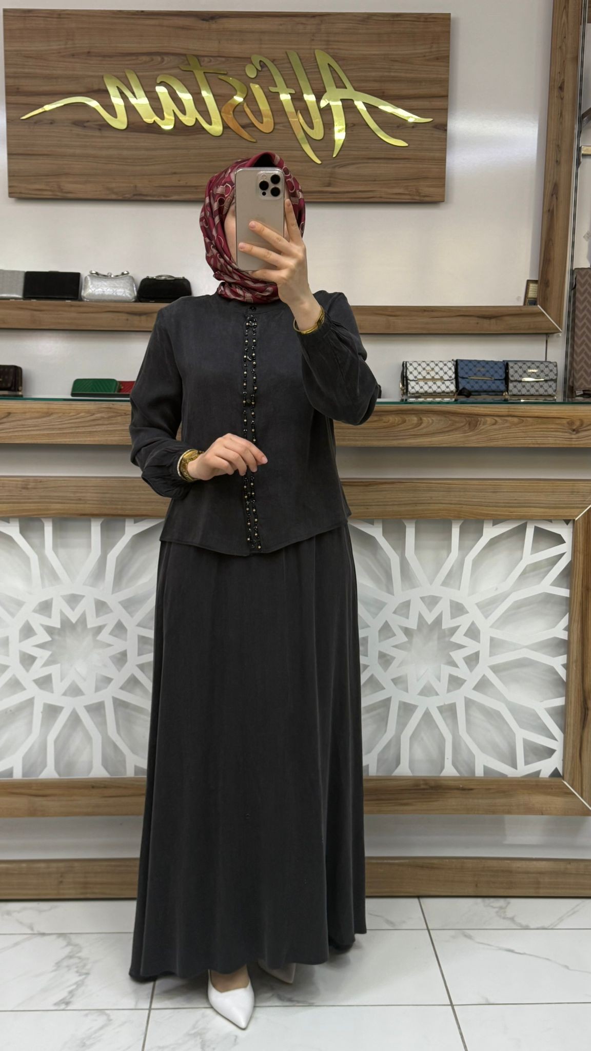   Önü Boncuk Detaylı İpek kubra Etekli İkili Takım çnrö 2061