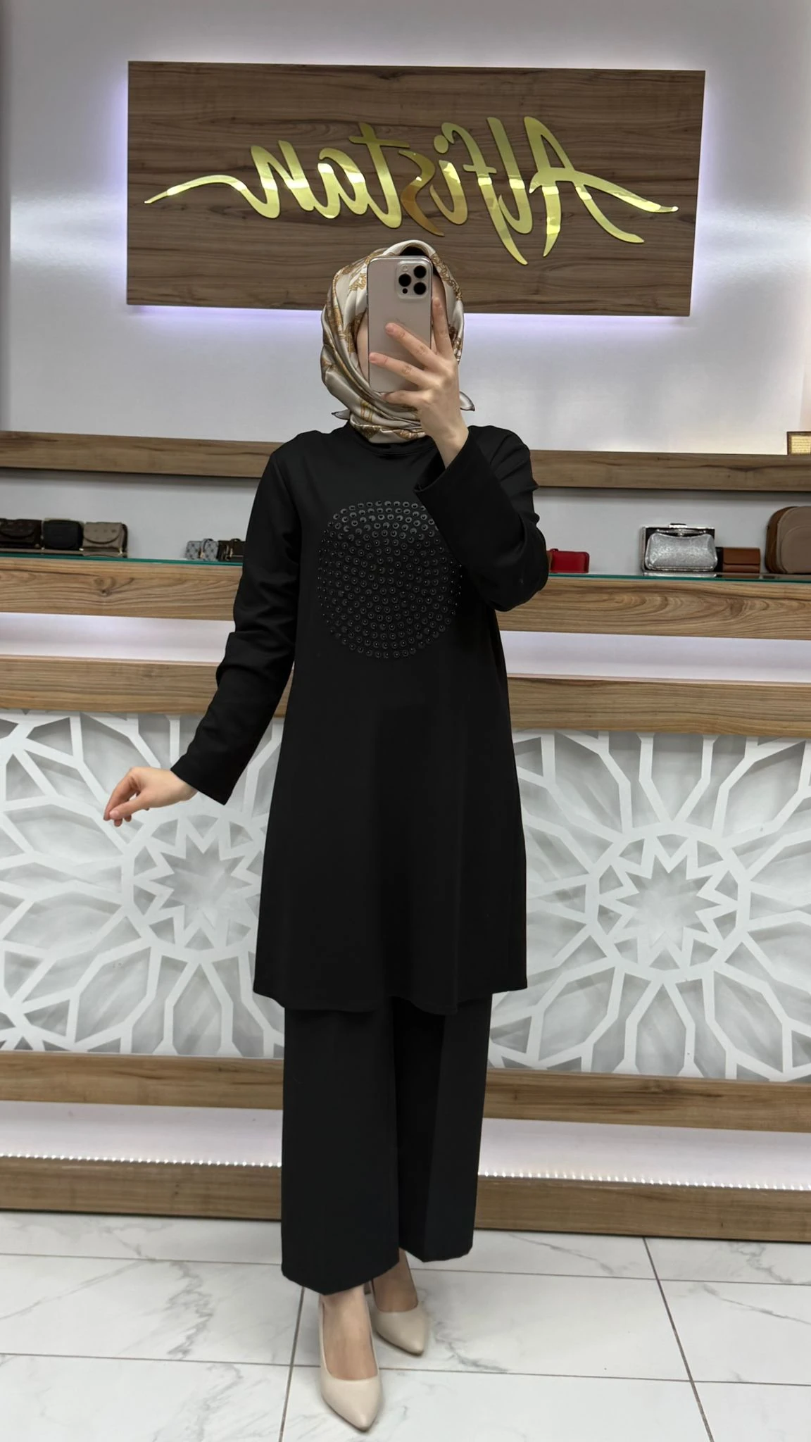 Deri Detaylı Boncuklu Tunik haya A1660