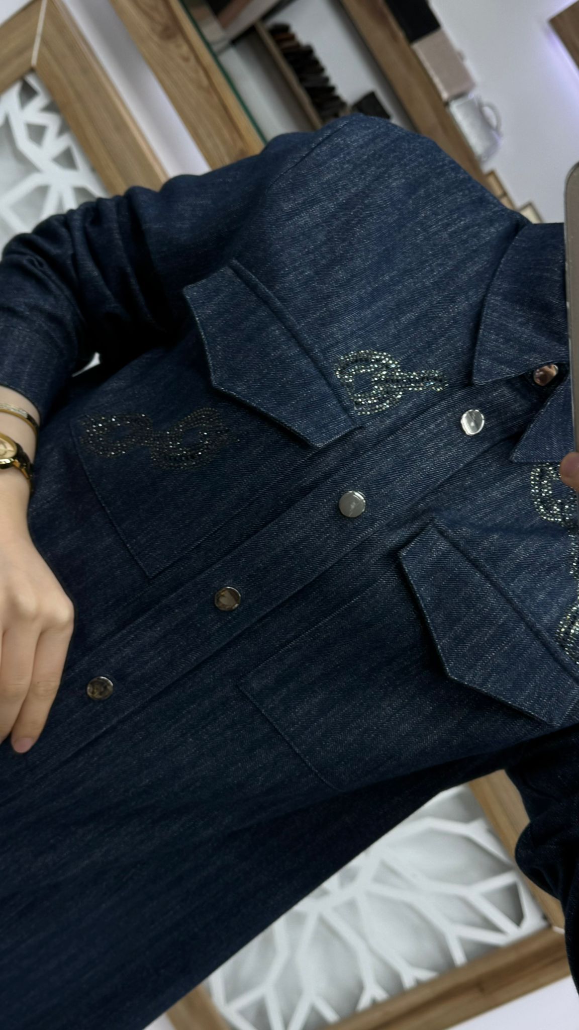 Desenli Cep Detaylı Kahve Gömlek LACİVERT  zühre G-0117