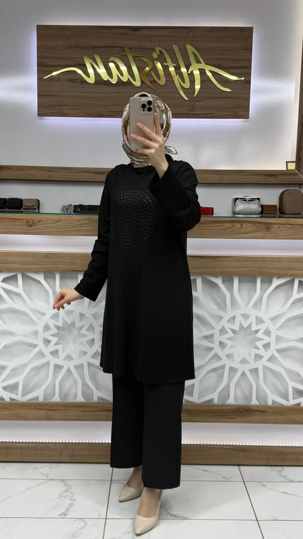 Deri Detaylı Boncuklu Tunik haya A1660