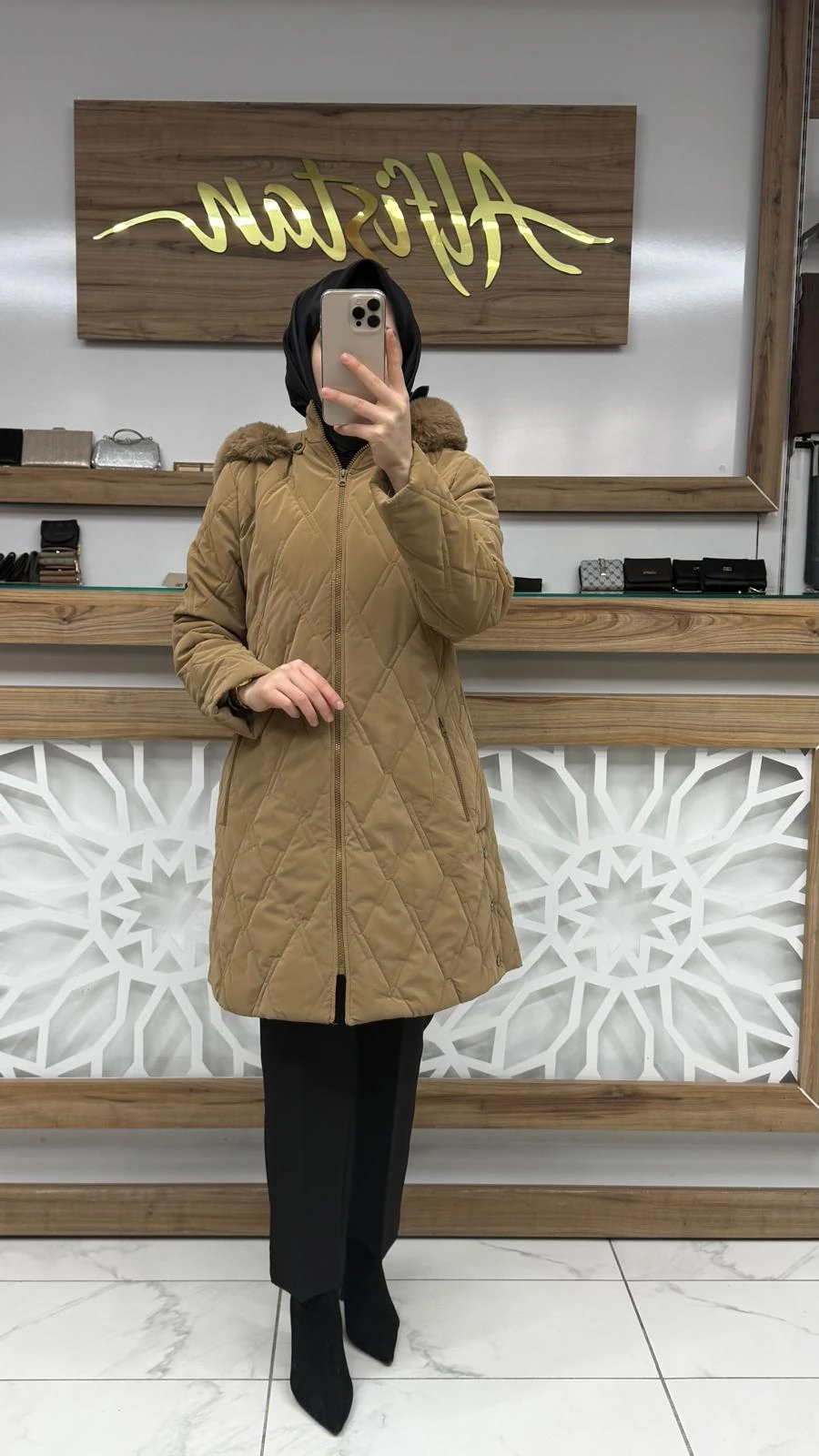 Çakmalı Kapitone Mont çnrö  2291 - Camel