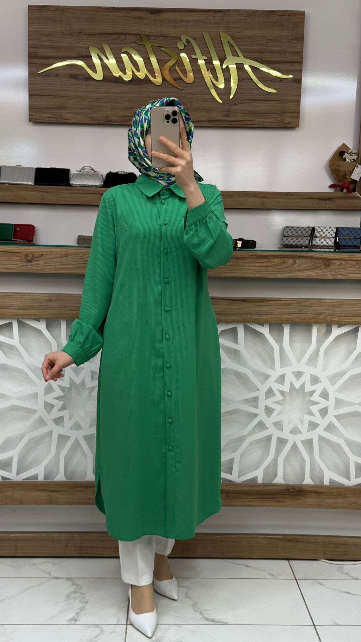  Çizgili Kadın Tesettür Taşlı Tunik SİYAH qtn 2971
