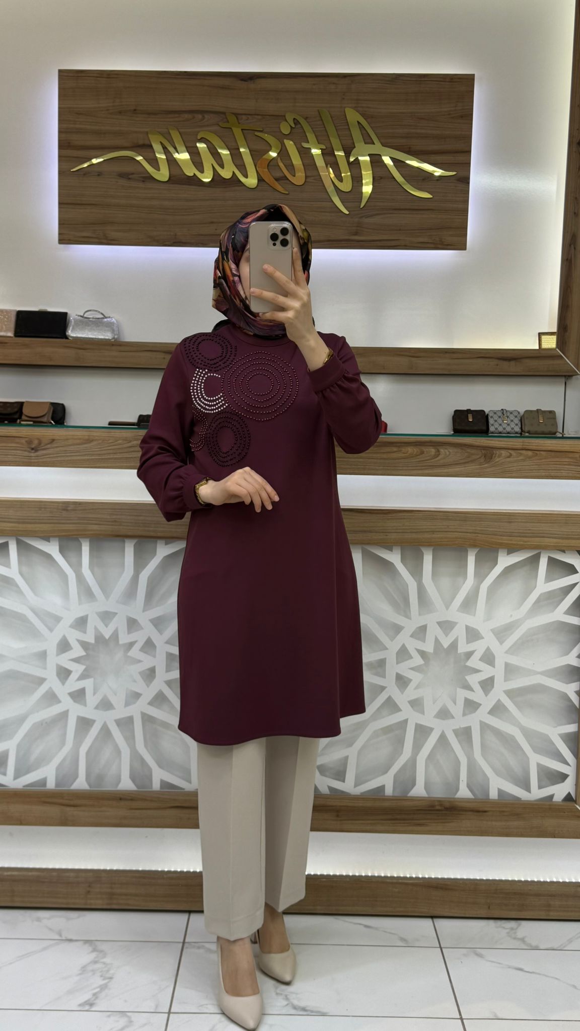 Daire İncili Tunik haya A1623 - Bordo