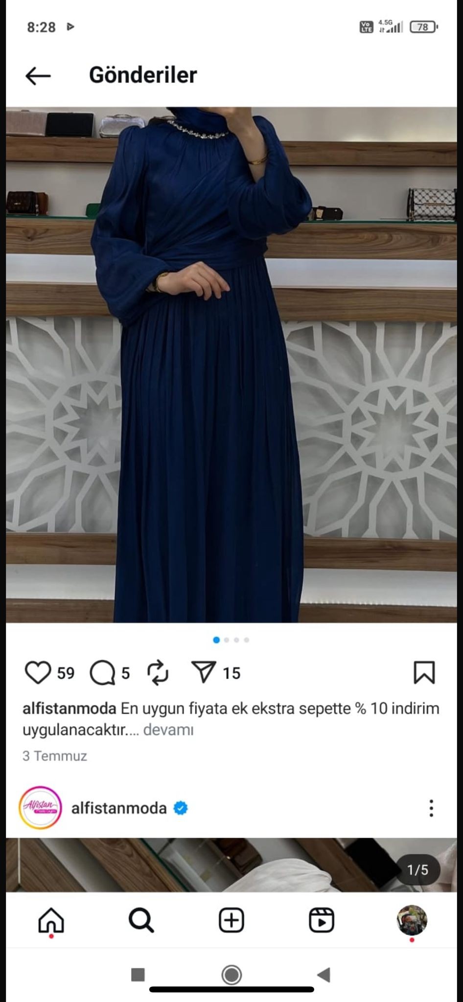 4545 42 beden lacivert elbise 