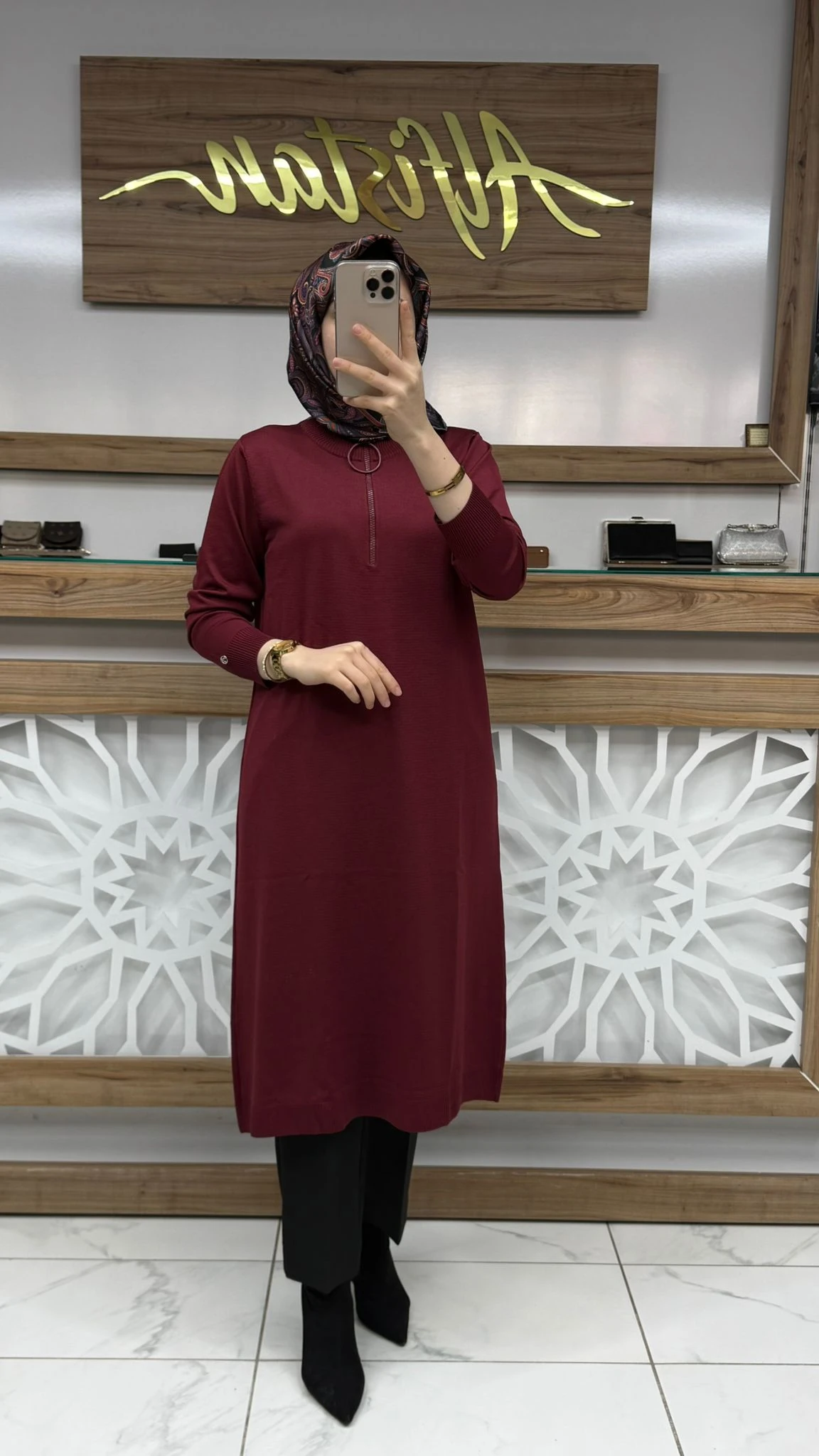 Fermuarlı Merserize Tunik armn 25YTD4113 - Bordo
