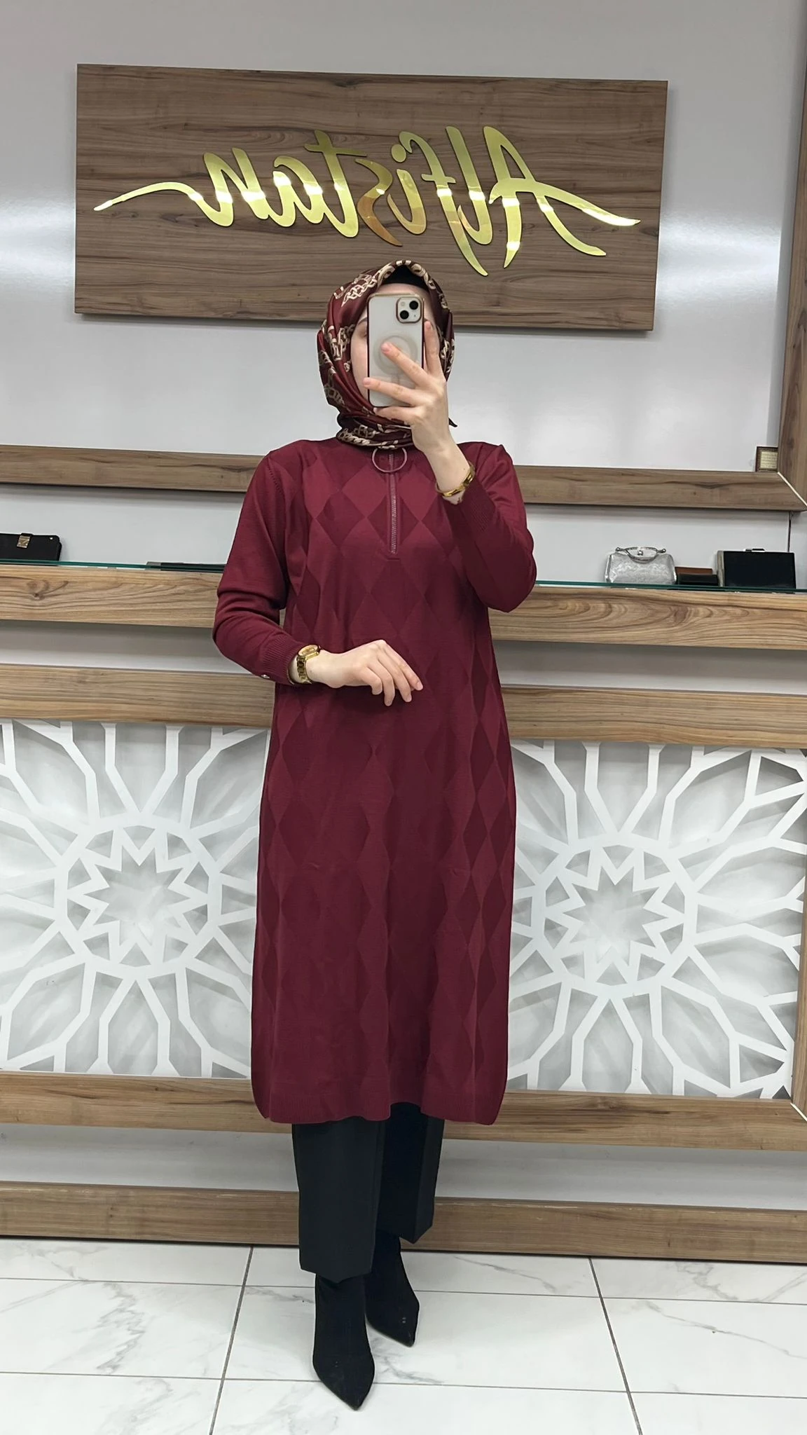 Baklava Desenli Merserize Tunik armn 25KTD4112