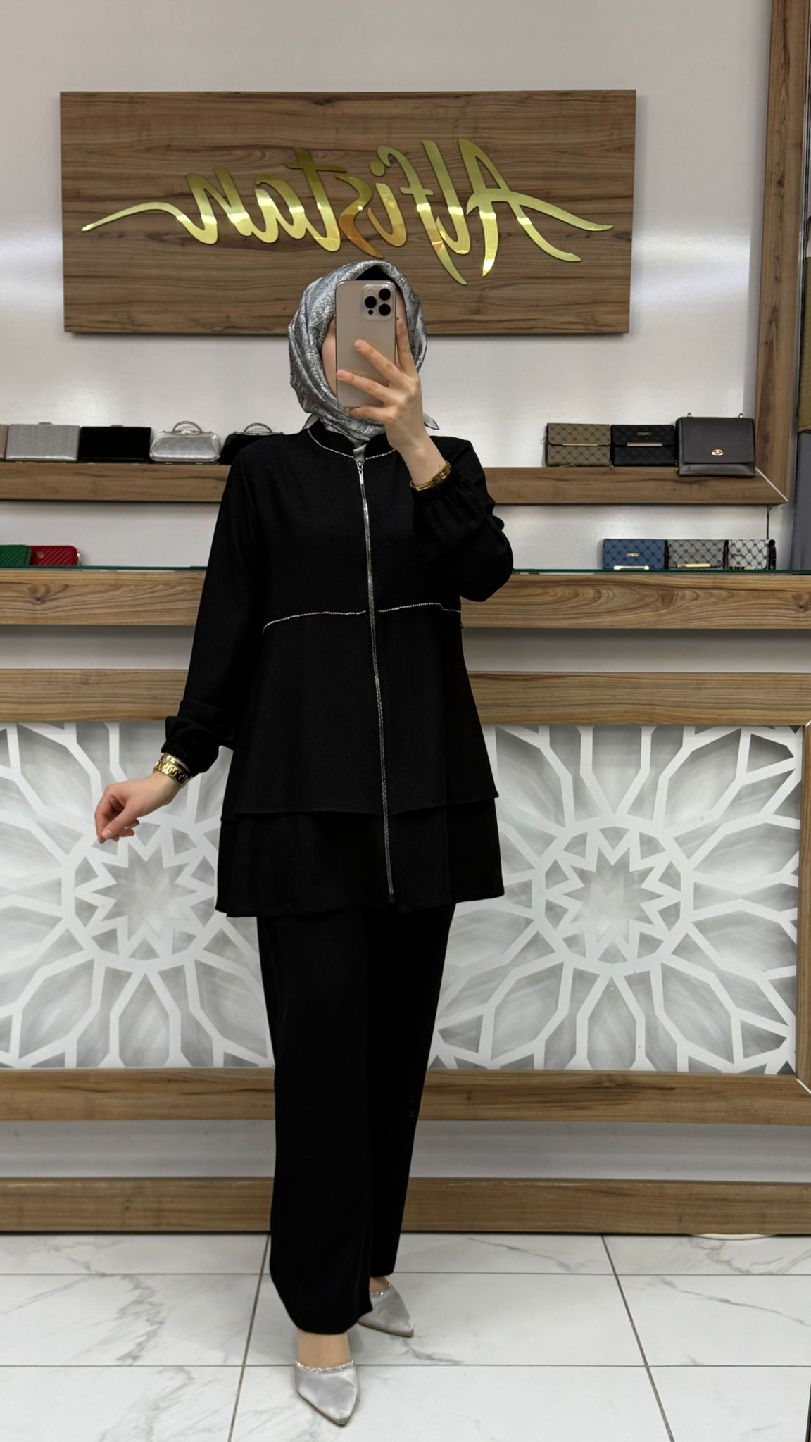 Simli Taşlı Pantolonlu Kadın İkili Takım qntn 6126