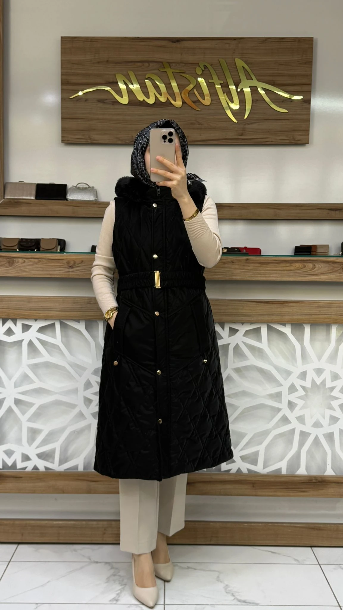 Beli Lastikli Kapitone Kadın Tesettür Şişme Yelek srm 1517