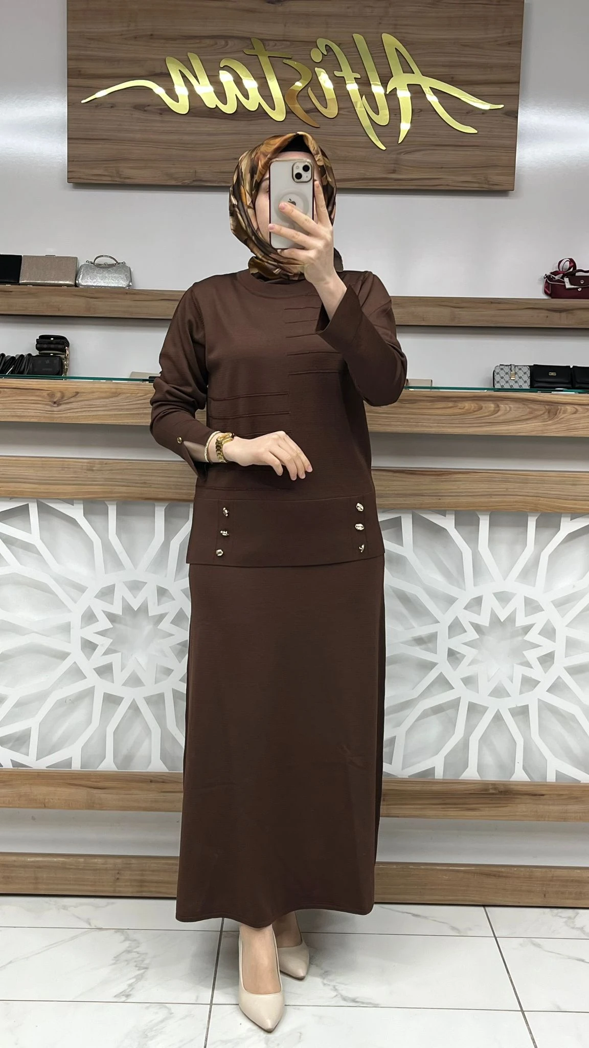 Merserize Triko Etekli İkili Takım armn 25KTD6107 - Kahvrengi