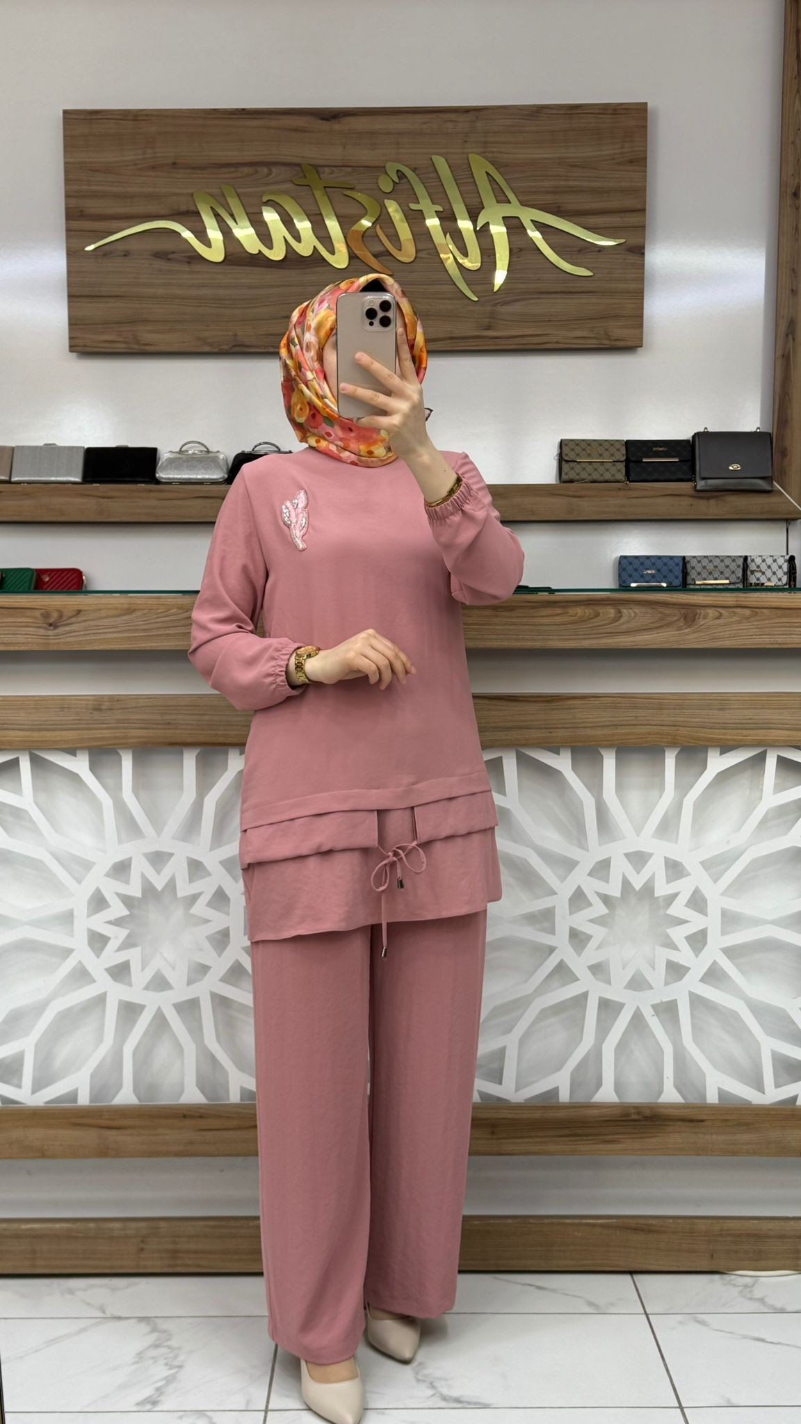 Bronş Detaylı Pantolonlu Kadın İkili Takım qntn 6119