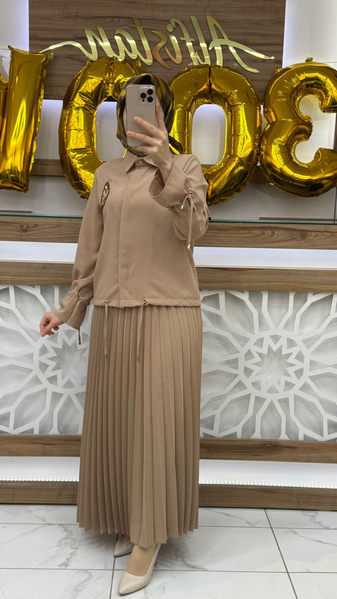 Yaprak Desenli Pilise Etekli Takım dms 1014