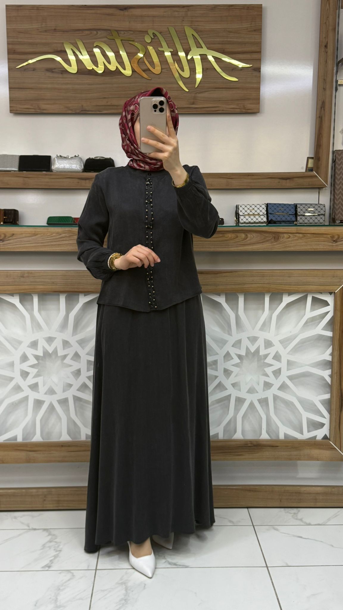   Önü Boncuk Detaylı İpek kubra Etekli İkili Takım çnrö 2061