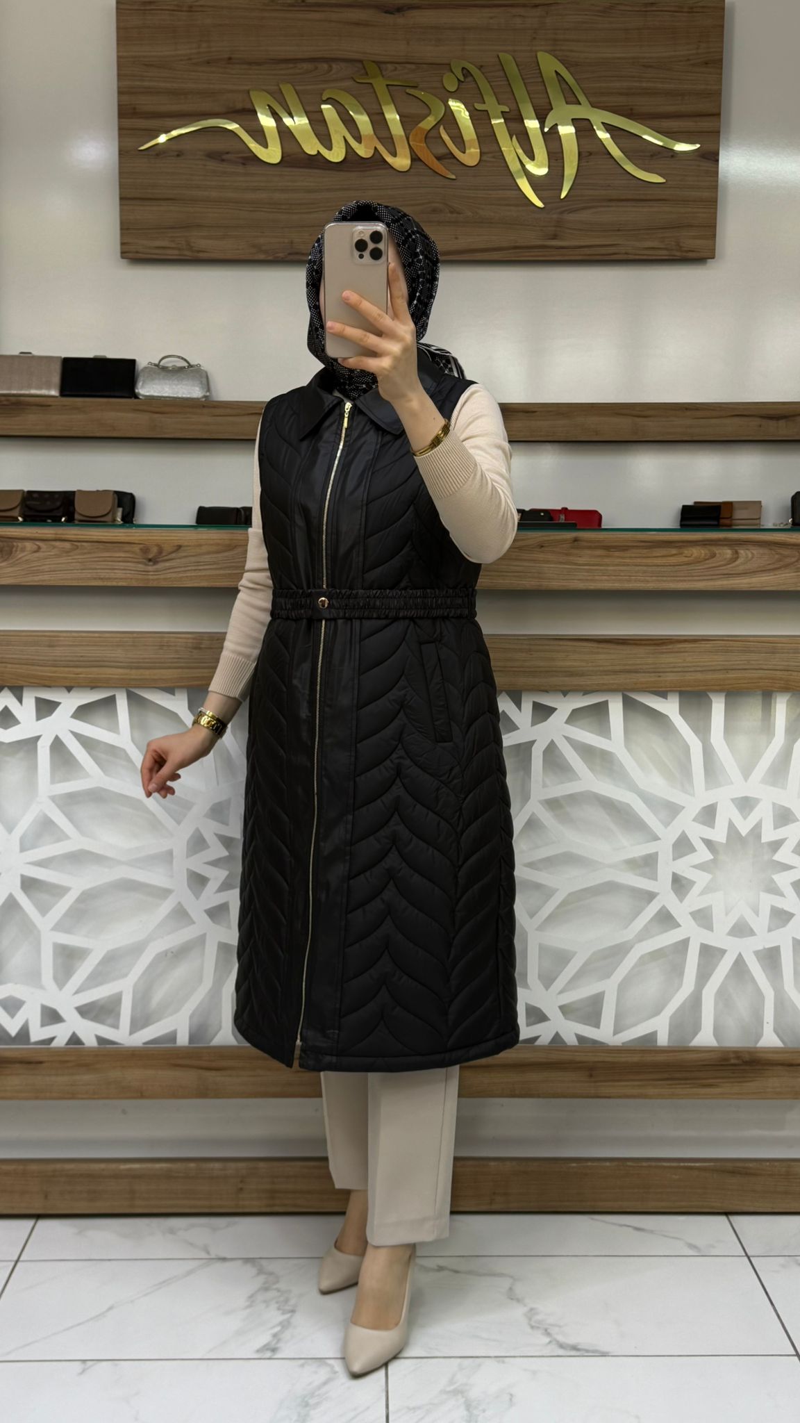 Beli Kemerli Kapitone Tesettür Şişme Yelek qtn 4966