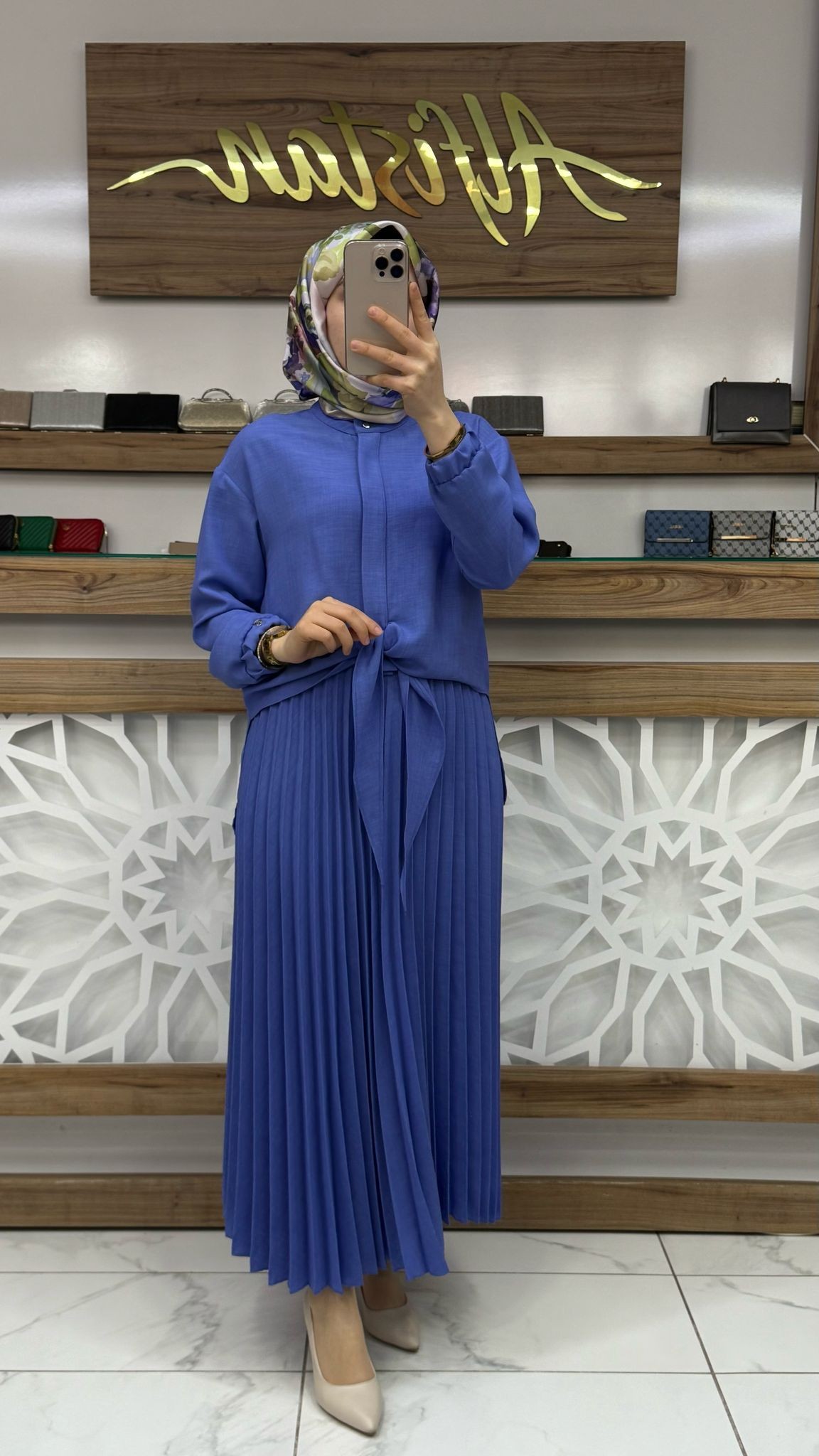 Arkası Zincirli  Önden Bağlamalı Pilise Etekli  Kadın İkli Takım armn 25YT656