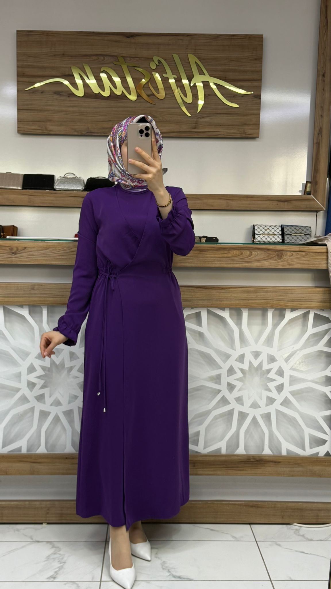 Bağlamalı Kadın Tesettür Elbise armn 25YT944  - MOR