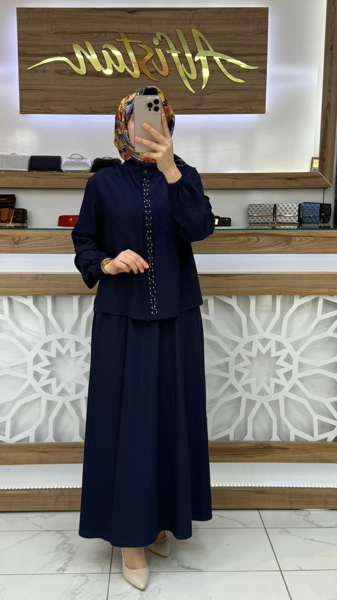 Boncuk İşlemeli  Etekli İkili Takım çnrö 2061 - lacivert