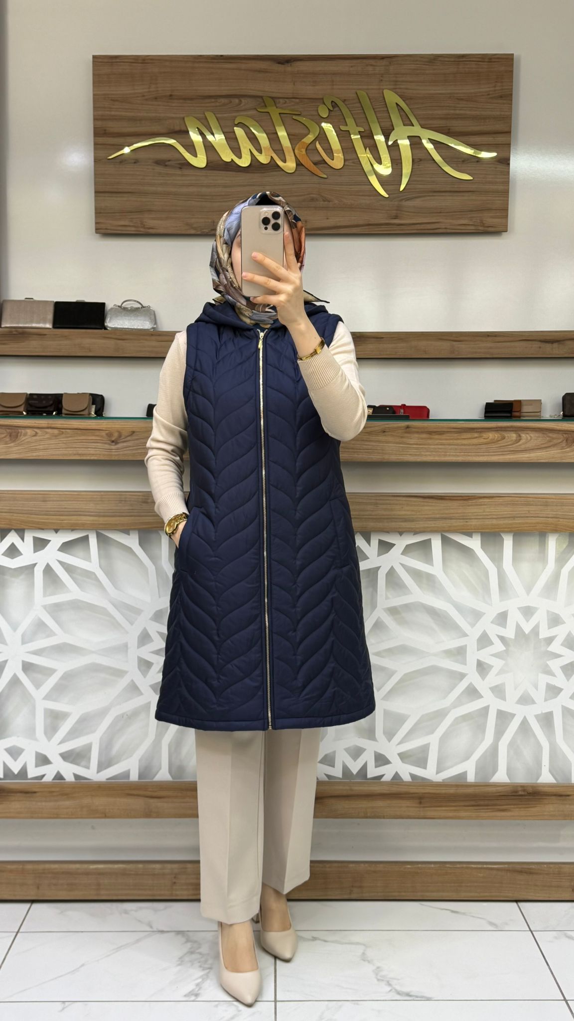 Beli Kemerli Kapitone Tesettür Şişme Yelek qtn 4966