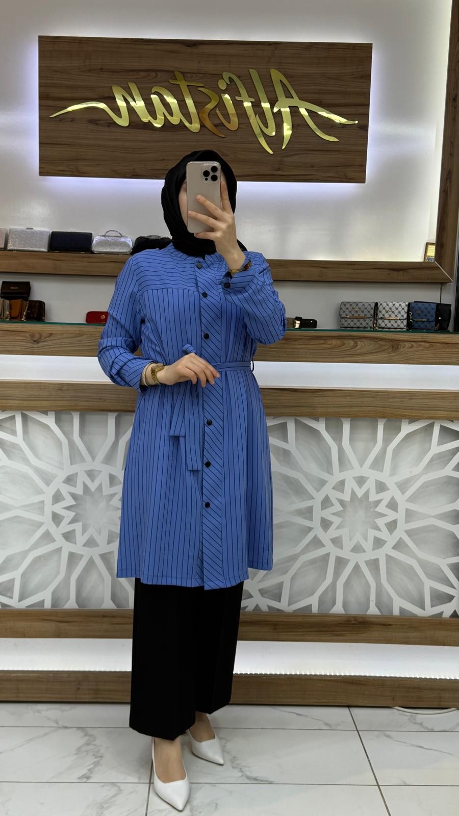  Çizgili Kadın Tesettür Tunik qtn 2904