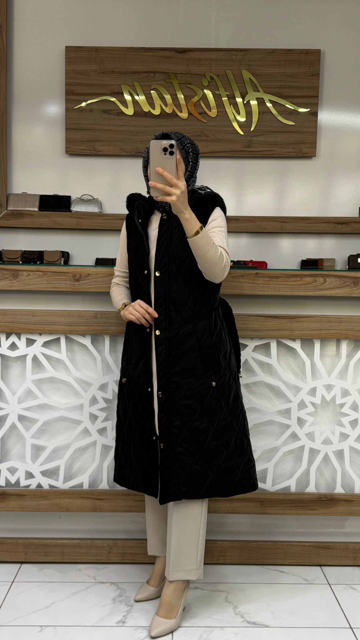 Beli Lastikli Kapitone Kadın Tesettür Şişme Yelek srm 1517 - SİYAH