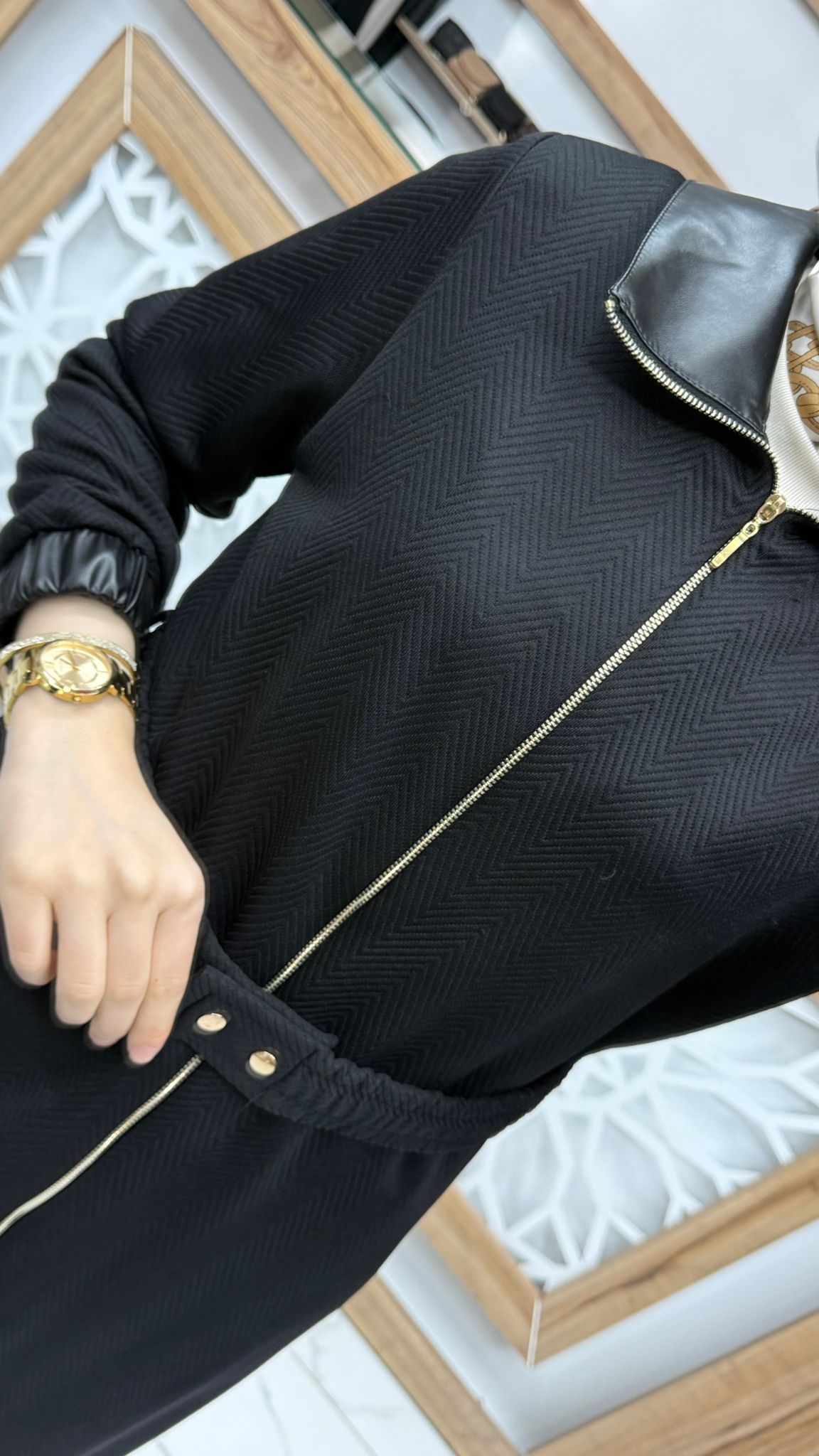 Kol ve Yakası Deri Detaylı Beli Lastik Kemerli Giy Çık Kap qtn 4948