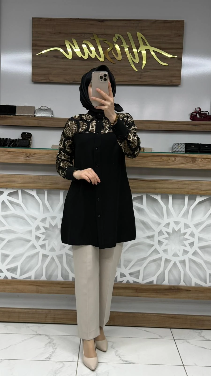 Leopar Desenli Tunik SİYAH haya A1659