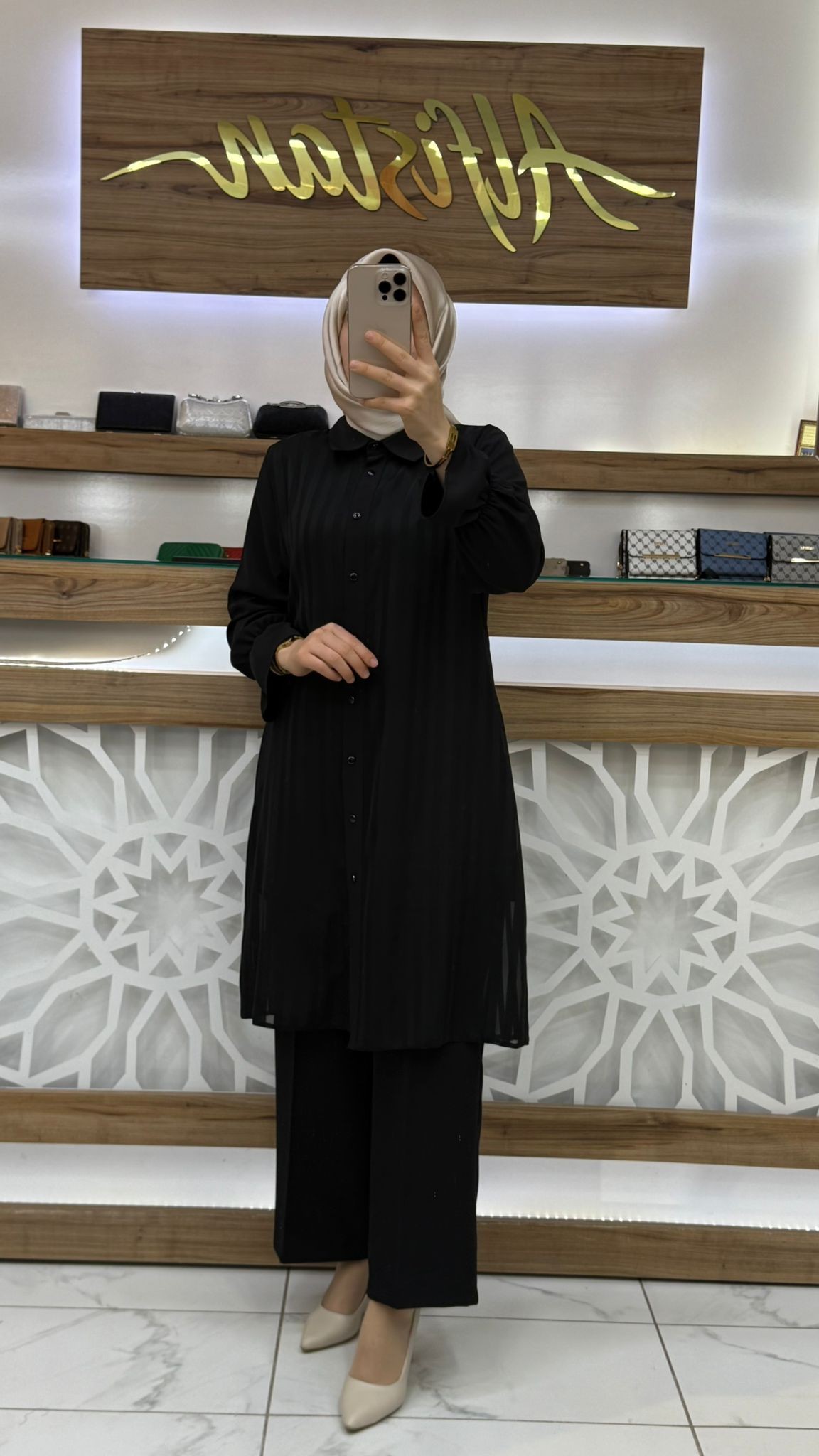 Qetenn Şifon Garnili Tunik 2951 - SİYAH