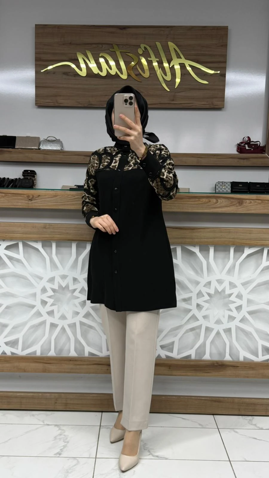 Leopar Desenli Tunik SİYAH haya A1659