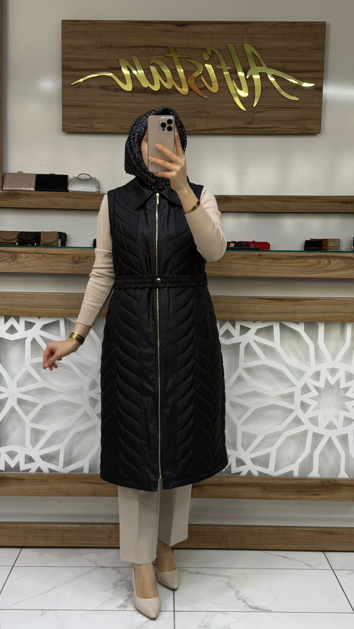 Beli Kemerli Kapitone Tesettür Şişme Yelek qtn 4966