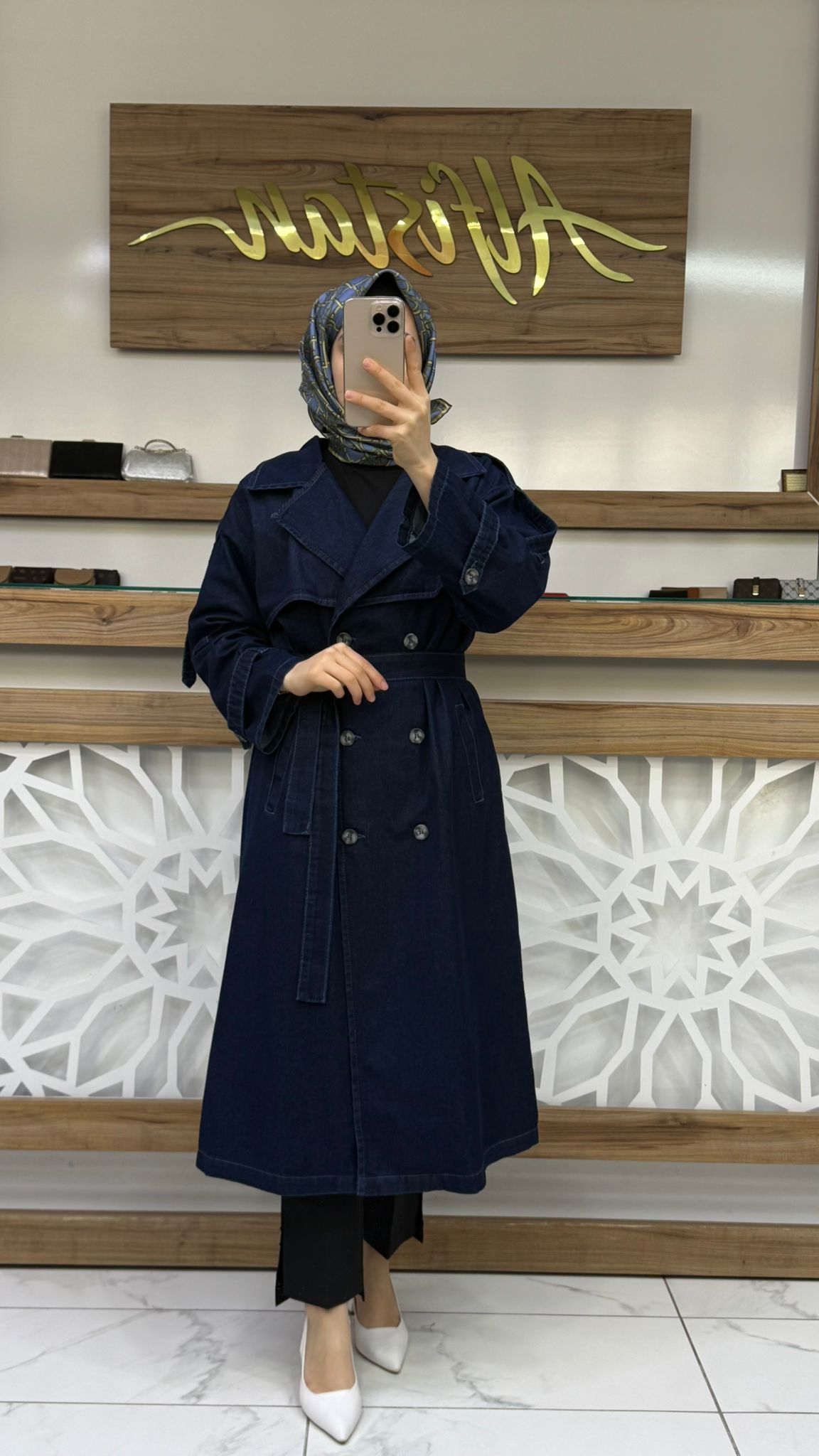 Denim Kot Kadın Tesettür Trenç mgzn 7407 - koyu mavi