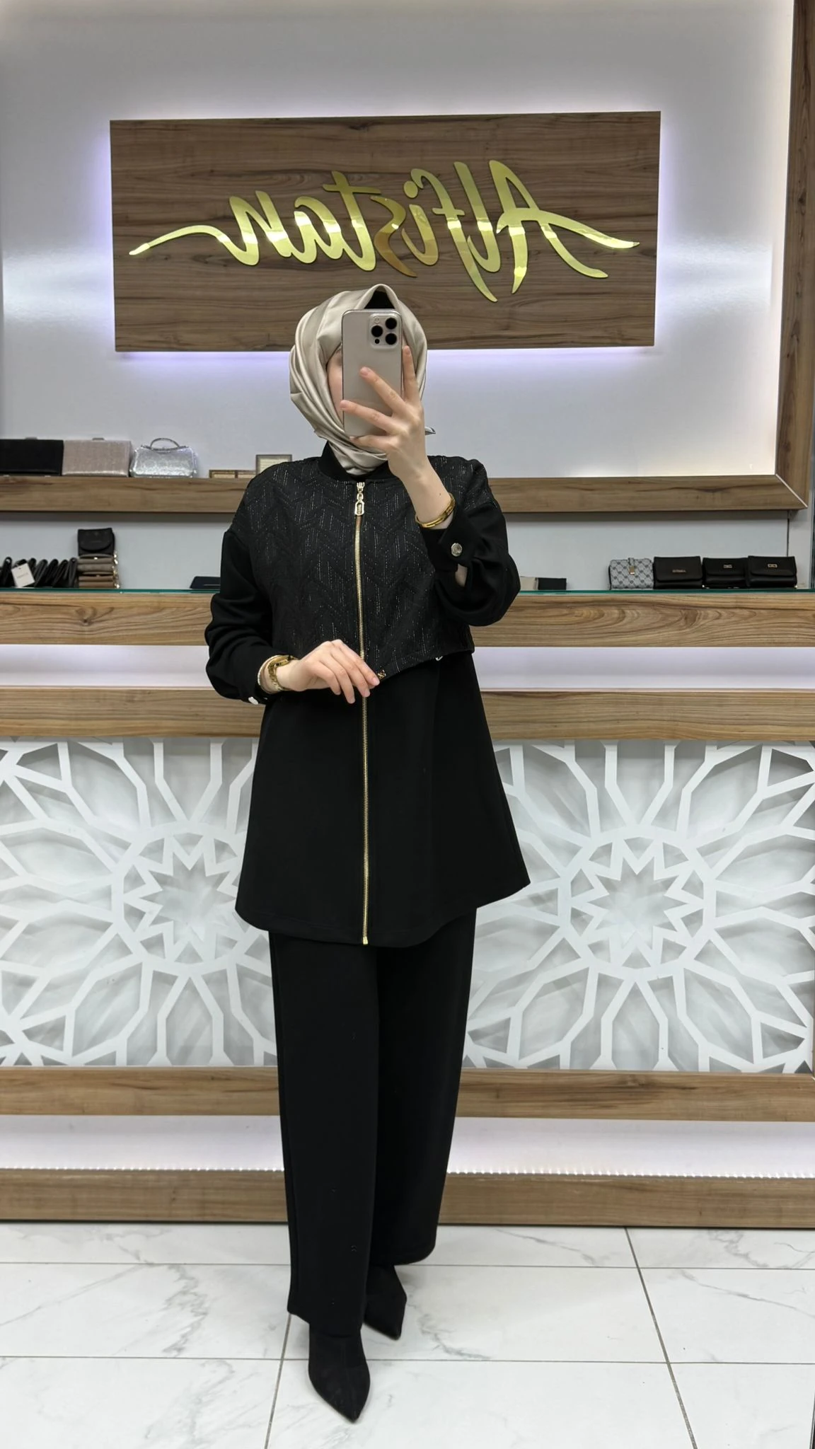 Hakim Yaka Fermuarlı Siyah İkili Takım zühre TK-1727