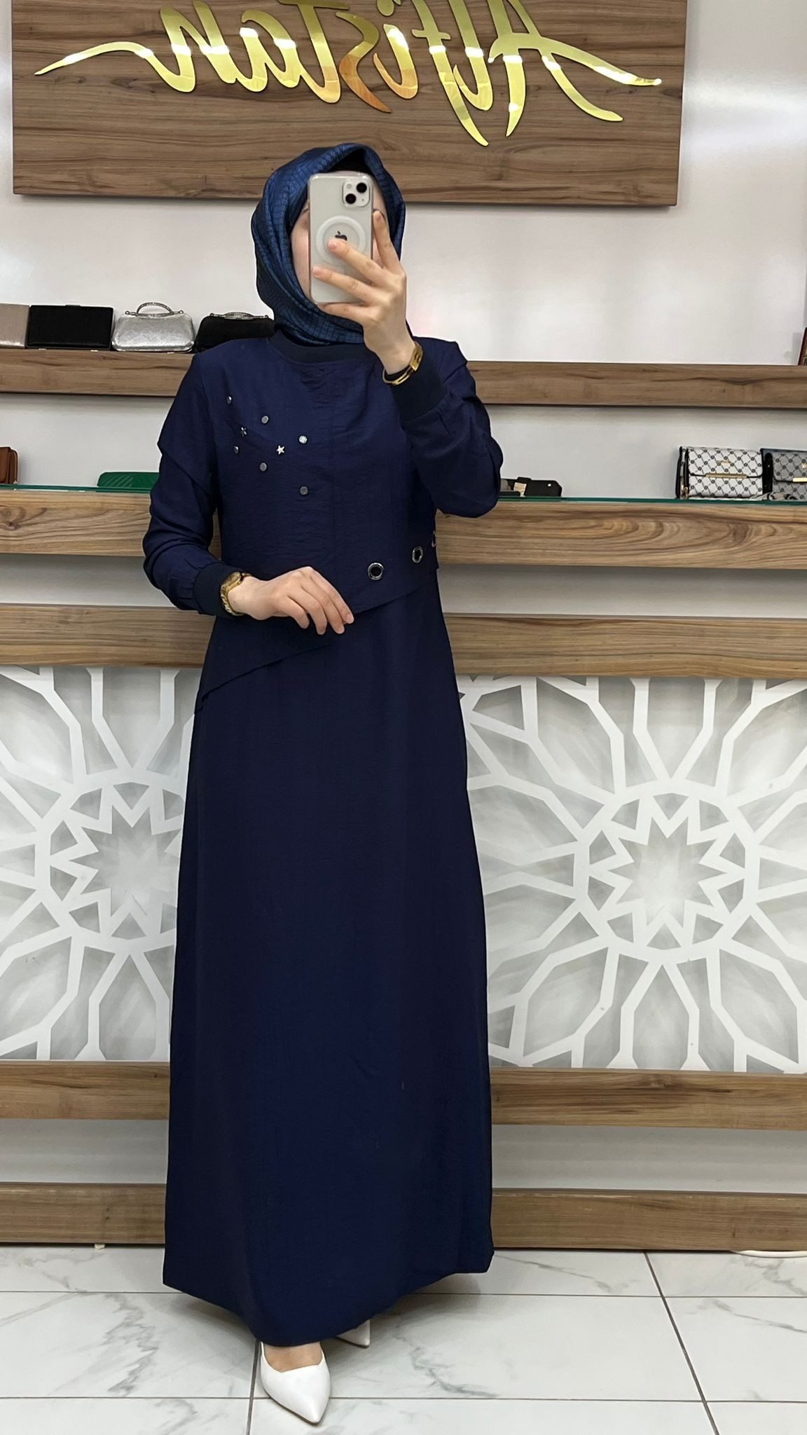 Kuş Gözü Detaylı  Elbise çnrö 2117