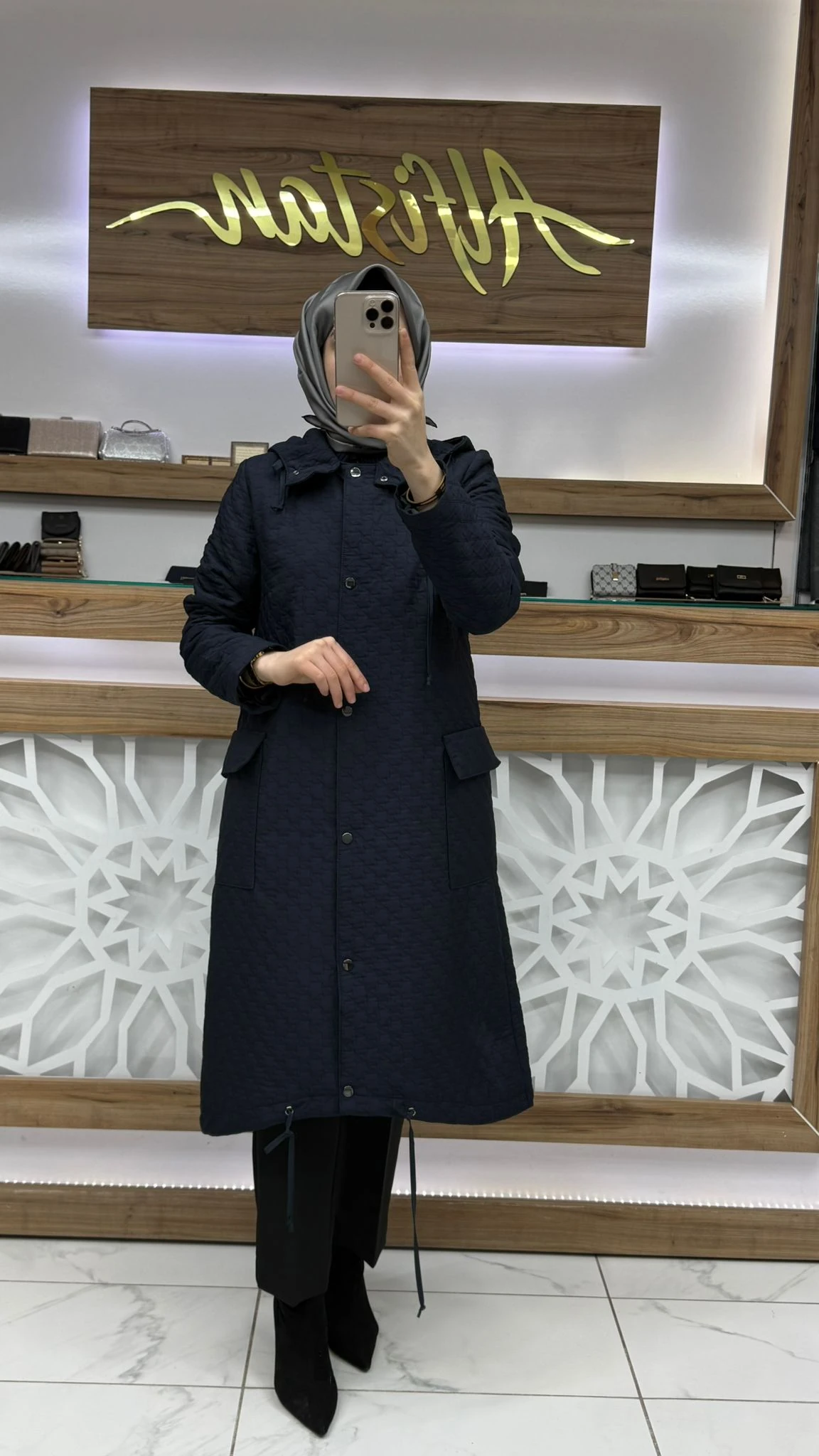 Kapüşonlu Desenli  Mont ZÜHRE 13856 - lacivert