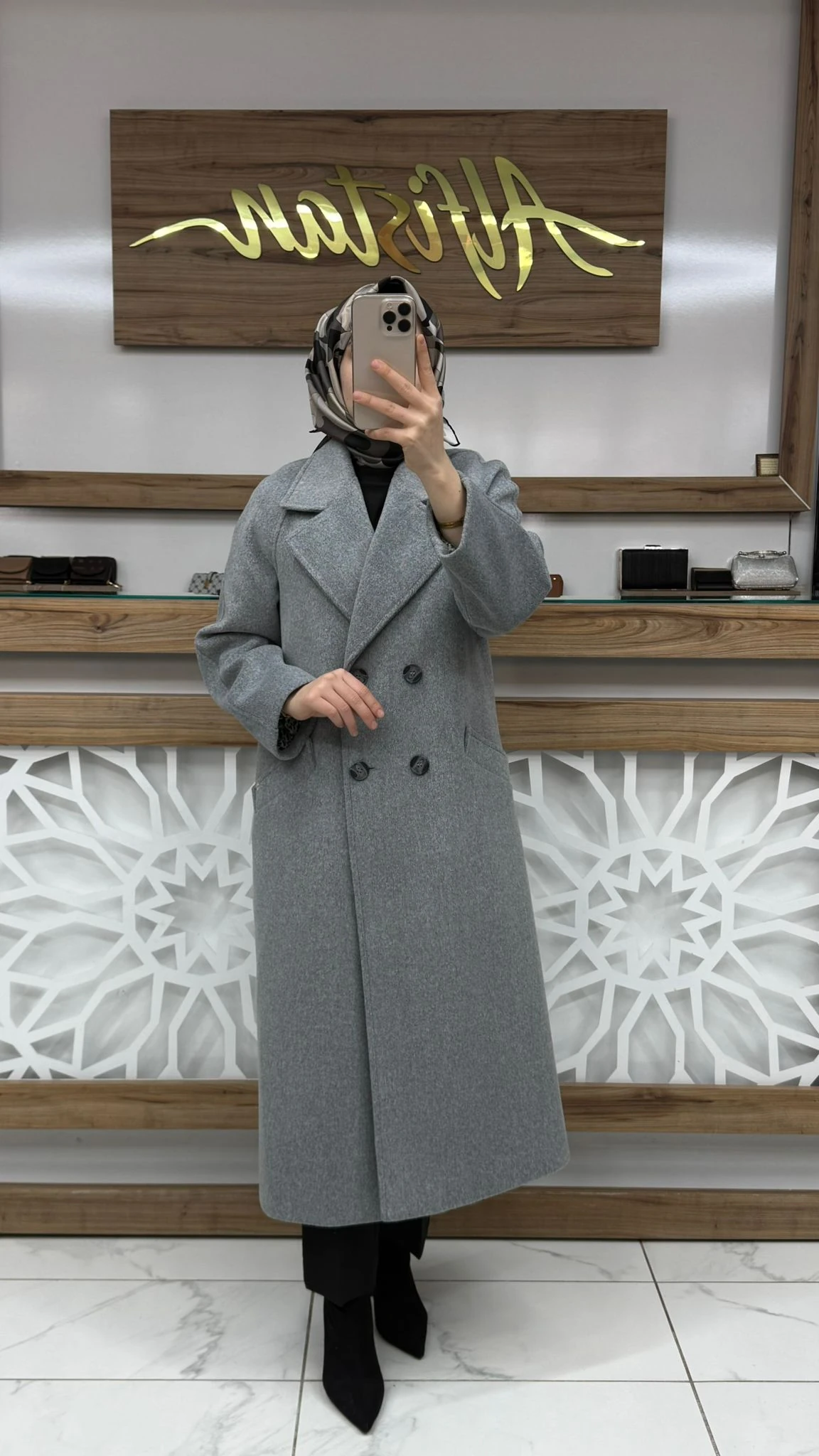 Kruvaze Yaka Cep Detaylı Kaşe Kaban ZÜHRE  13300 - gri