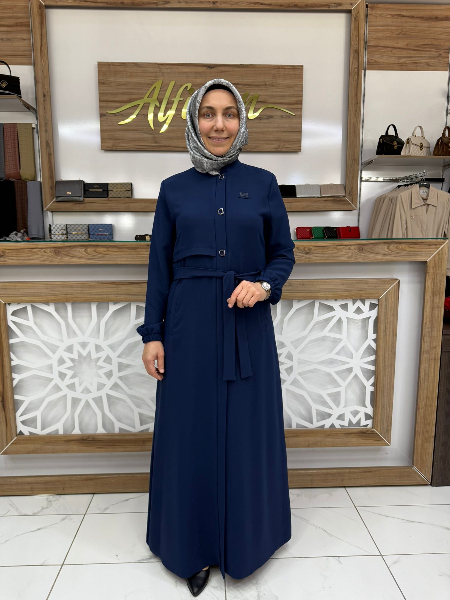 Ön ve Arkası Süs Detaylı Ferace zrny 5528 - indigo