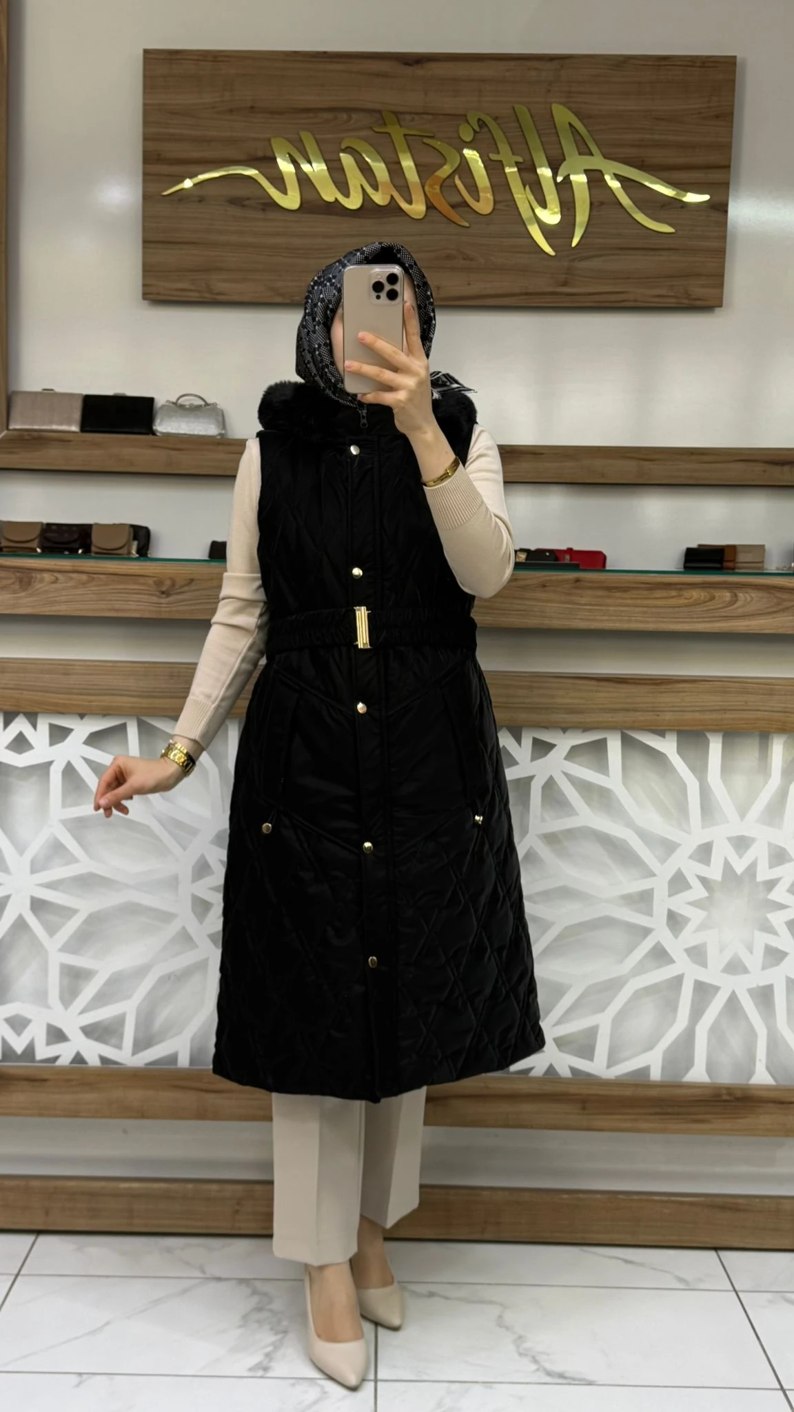 Beli Lastikli Kapitone Kadın Tesettür Şişme Yelek srm 1517