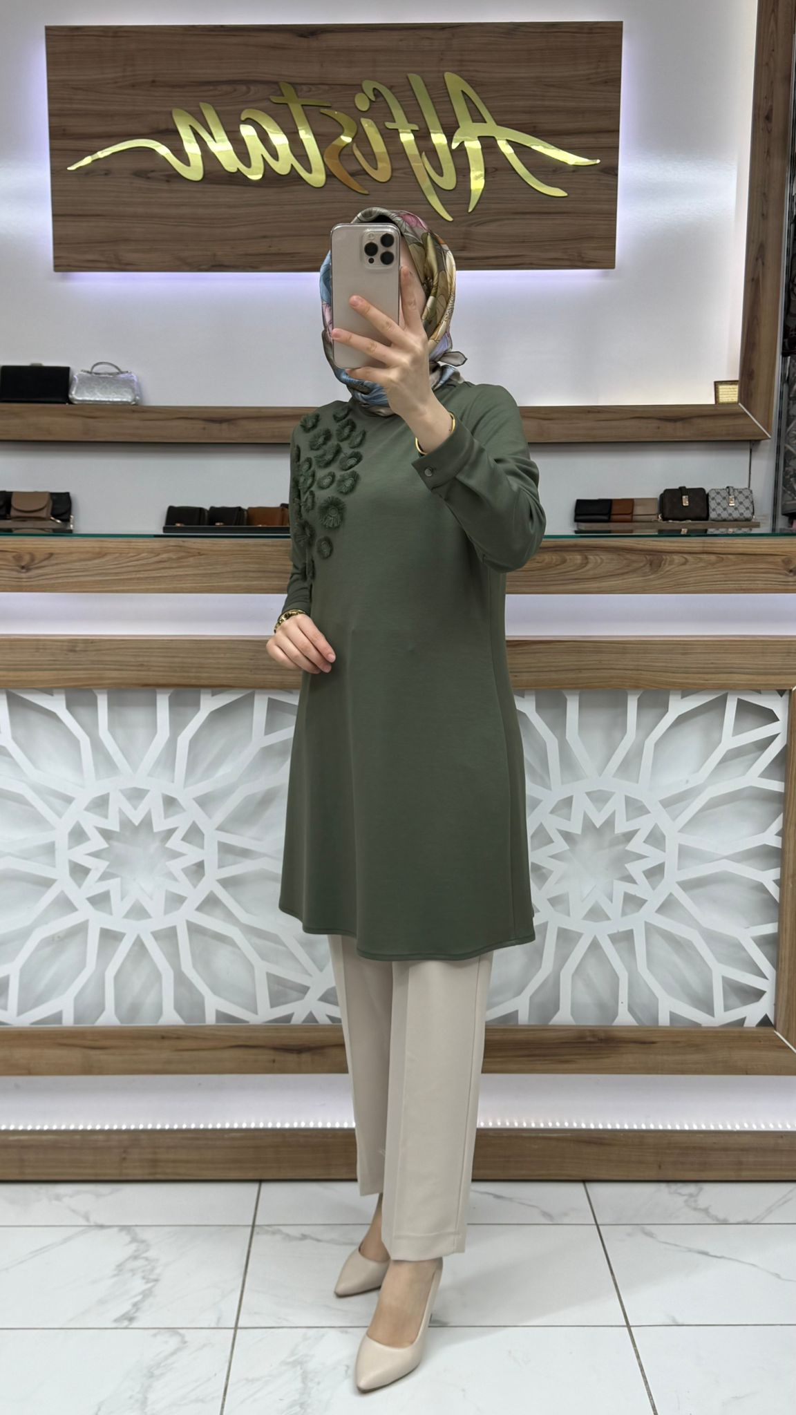 Önü Püskül Detaylı Tunik haya A1662 - yeşil