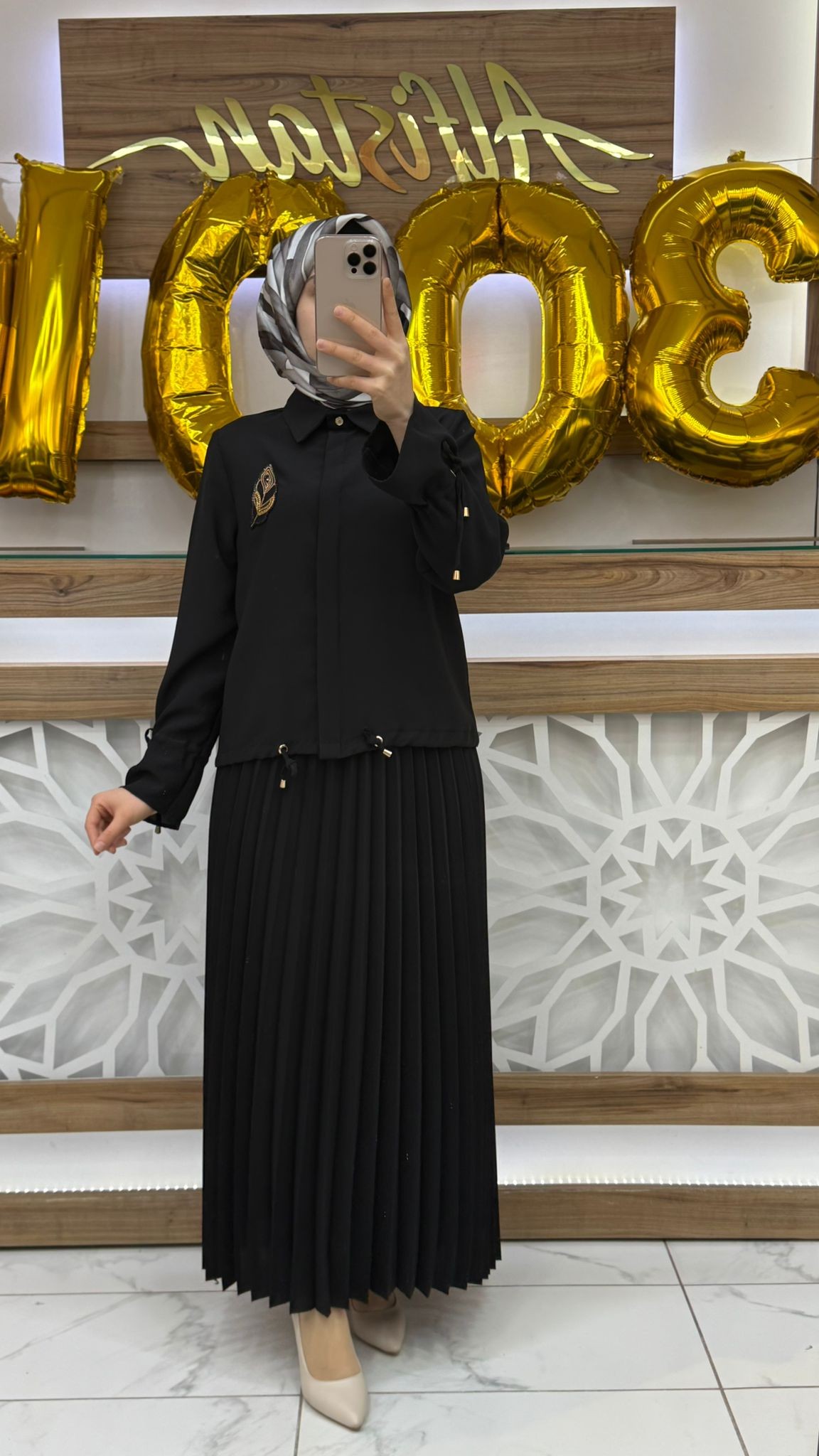 Yaprak Desenli Pilise Etekli Takım dms 1014