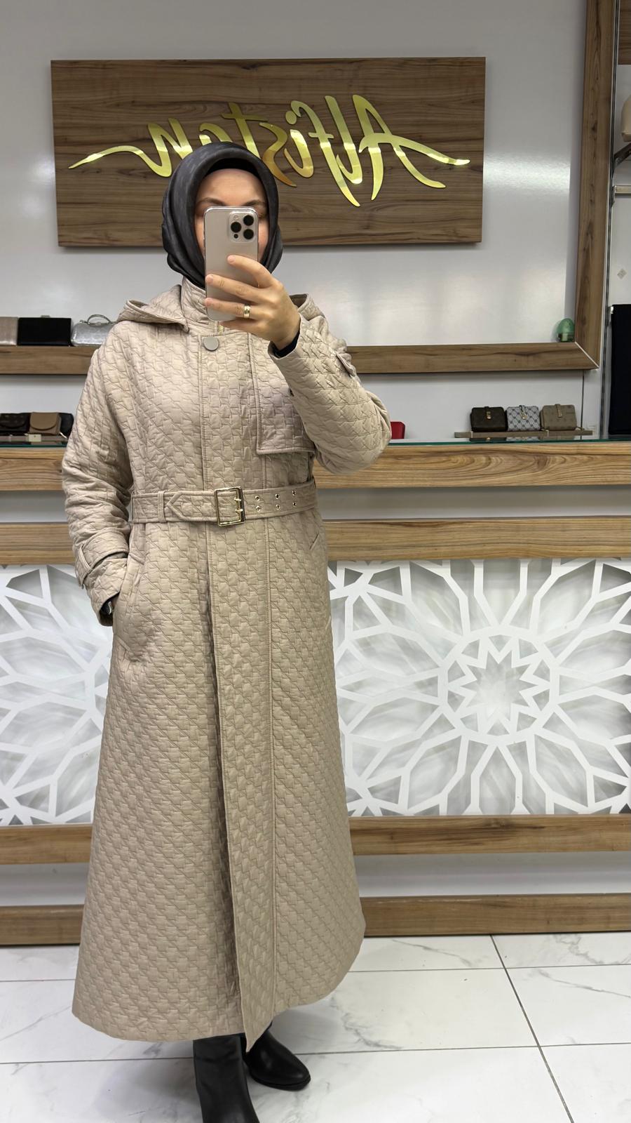 Kapüşonlu Kemerli Giy Çık Kap ZÜHRE 13528