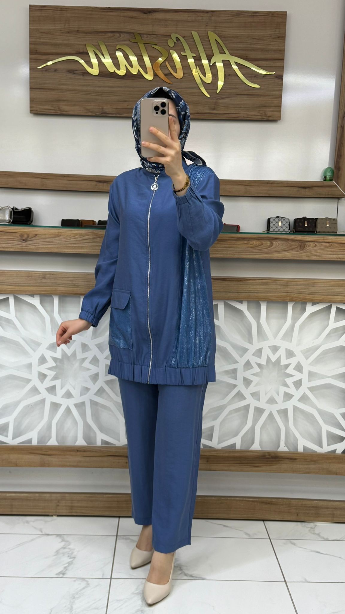  Pul Desenli Fermuarlı Cepli Pantolonlu İkili Takım- 25YT670