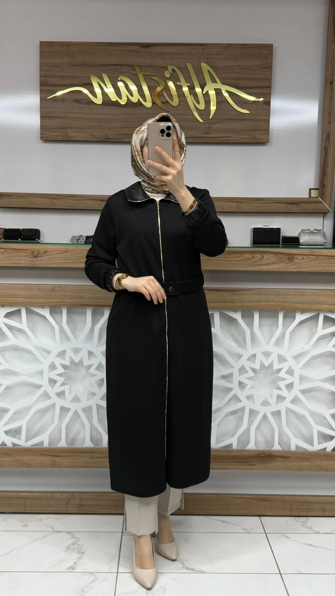 Kol ve Yakası Deri Detaylı Beli Lastik Kemerli Giy Çık Kap qtn 4948