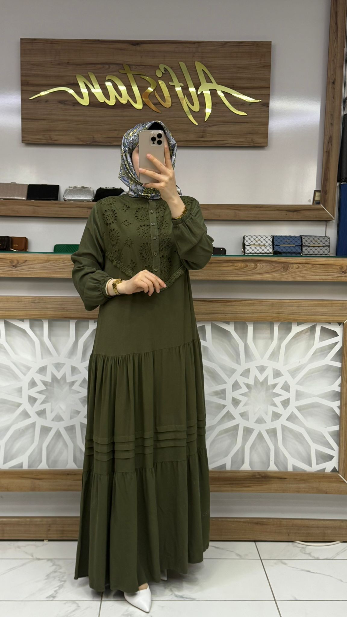 Fisto Detaylı Viskon Elbise 438 - haki