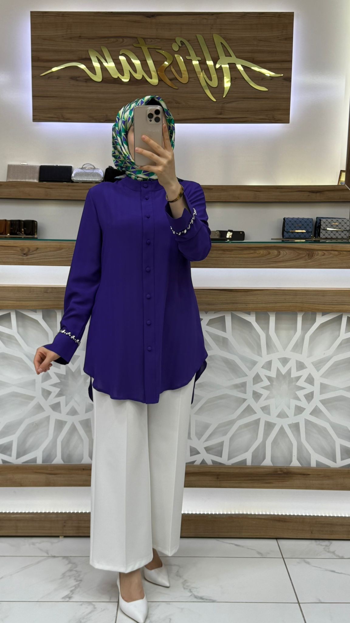 Qetenn Kolu Taşlı Tunik 2953 - MOR