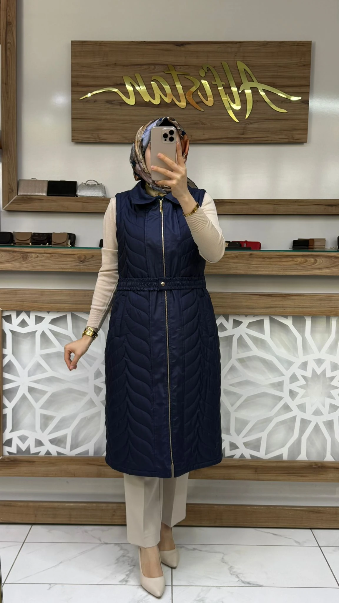 Beli Kemerli Kapitone Tesettür Şişme Yelek qtn 4966