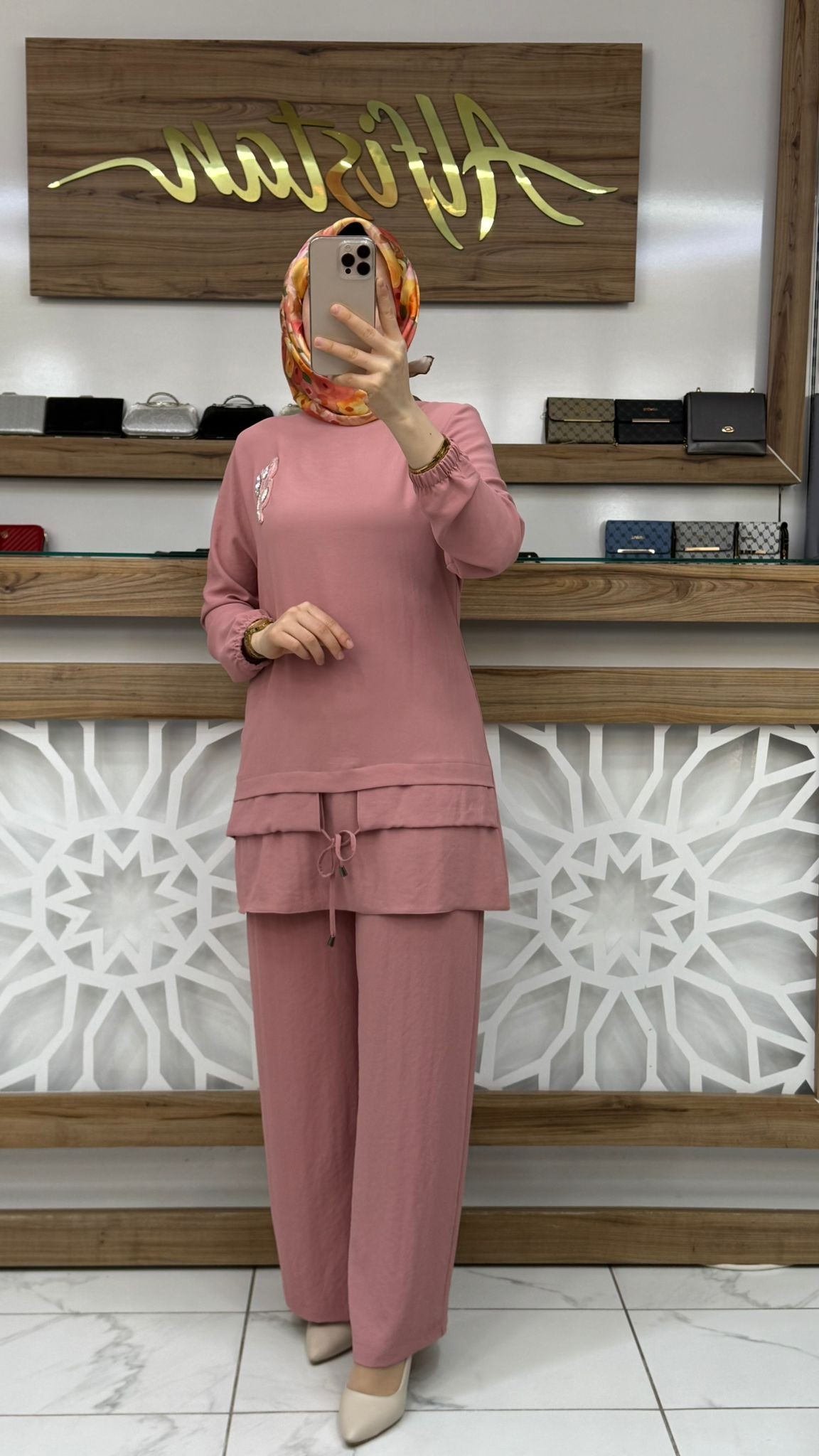 Bronş Detaylı Pantolonlu Kadın İkili Takım qntn 6119