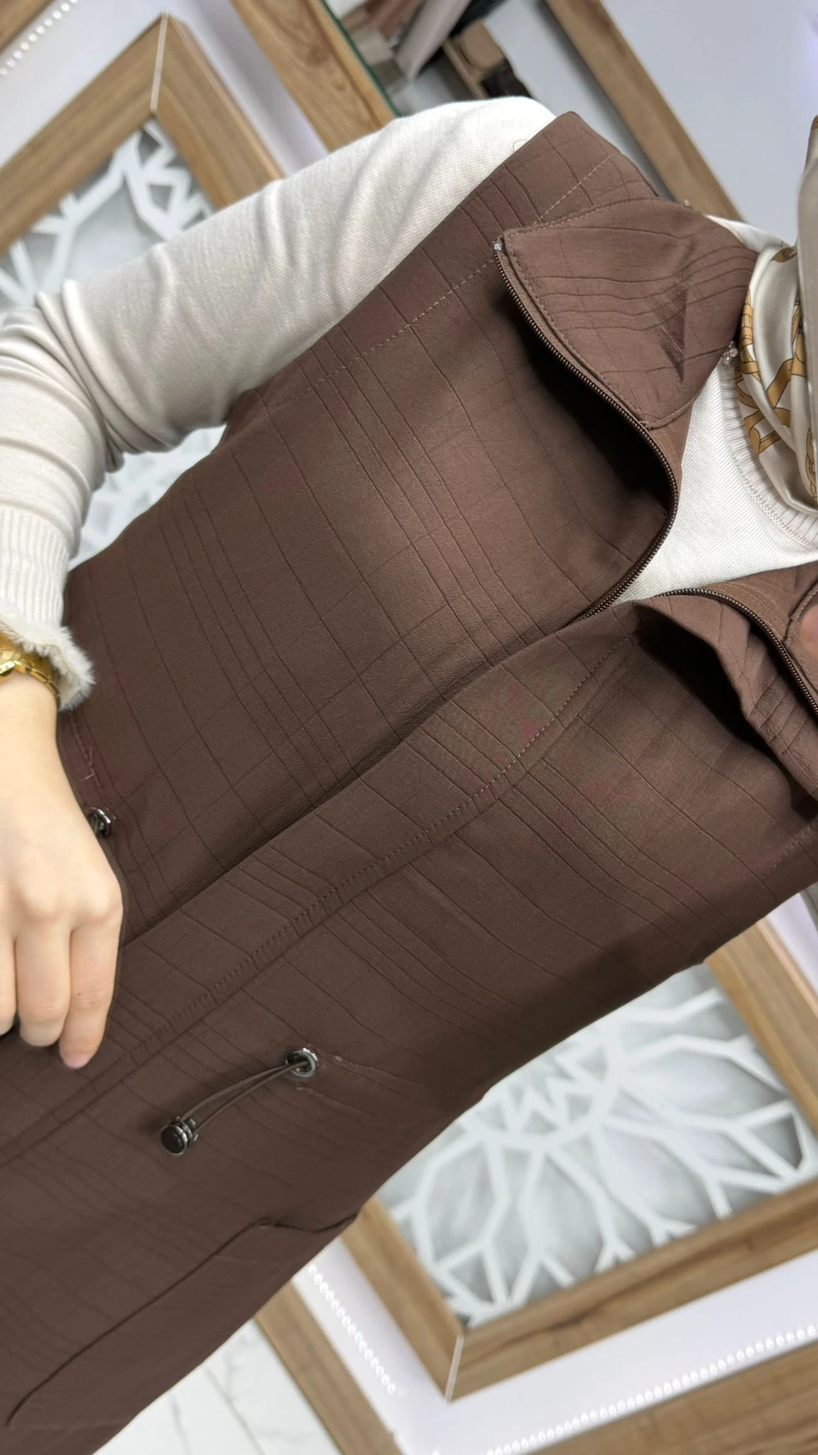 İpli Kapitone Tesettür  Yelek qtn 4967 - Kahvrengi