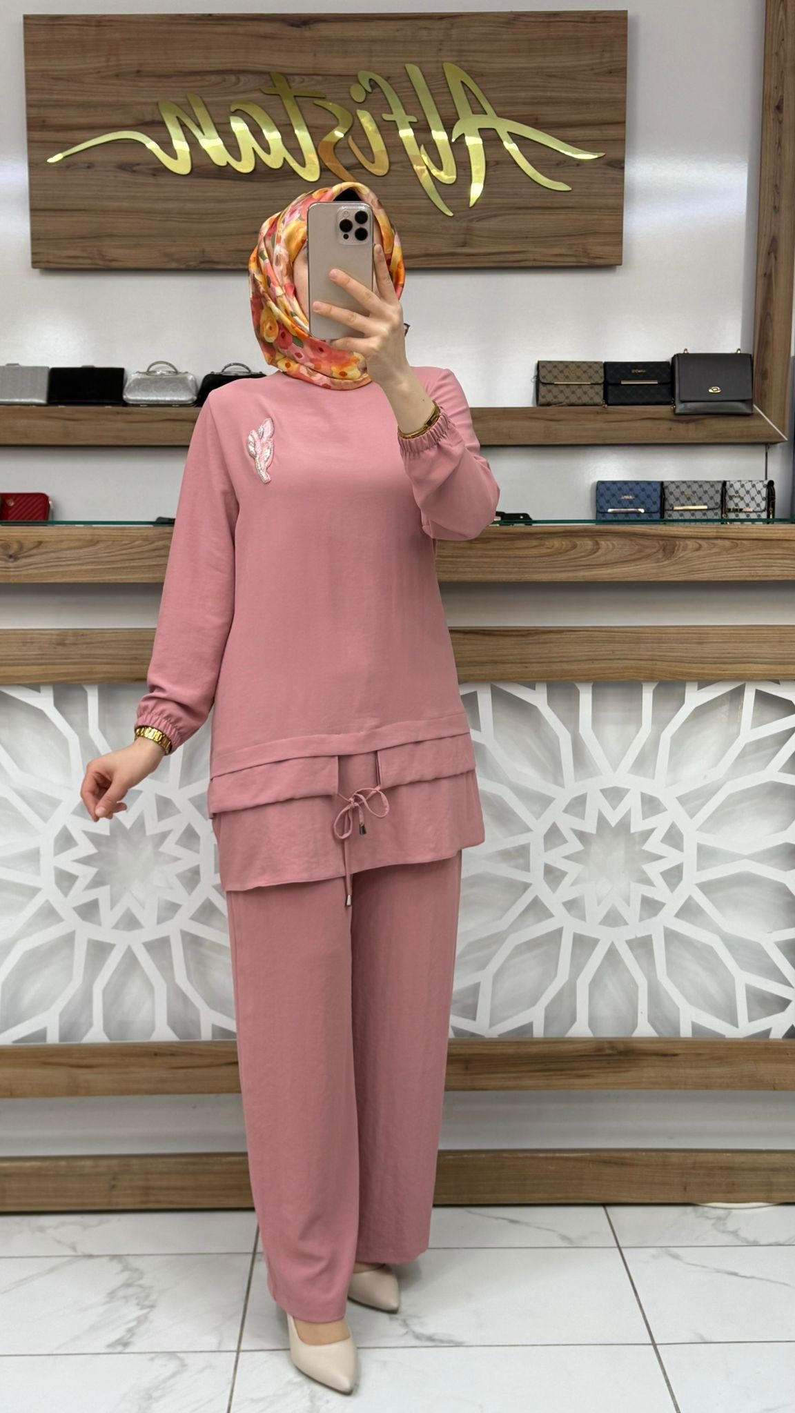 Bronş Detaylı Pantolonlu Kadın İkili Takım qntn 6119