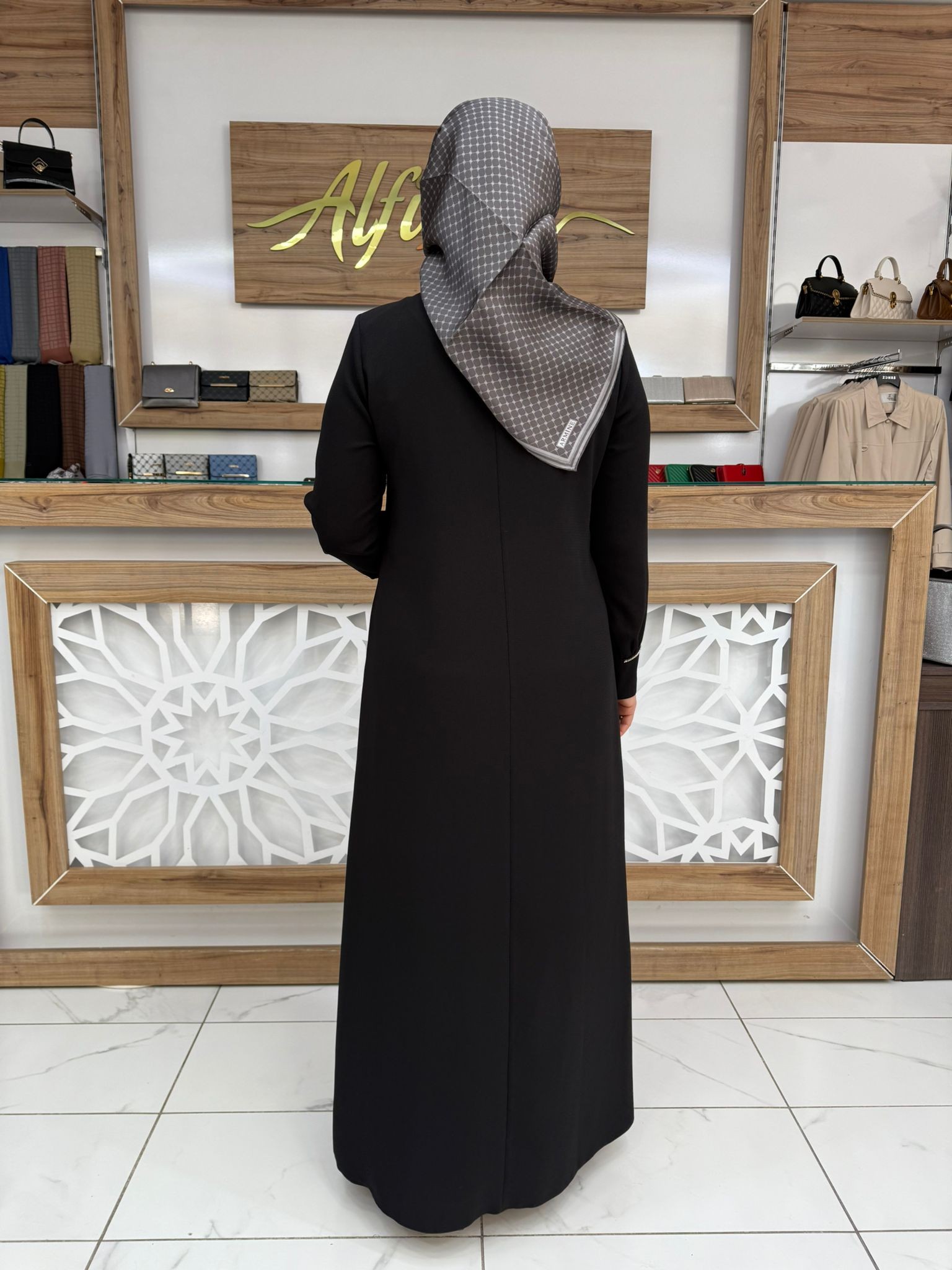 Güpürlü Taşlı Kapaklı Abiye Ferace SİYAH srm 8245