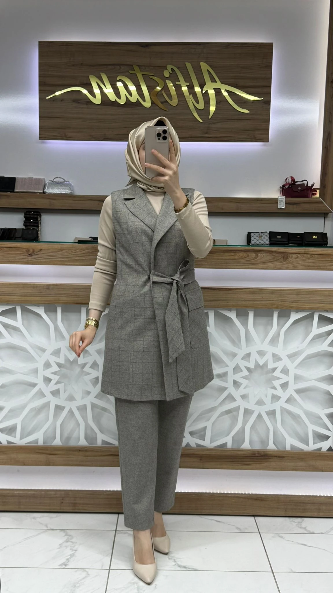 Ekose Desenli Üçlü Kombin Takım ZÜHRE TK-1050