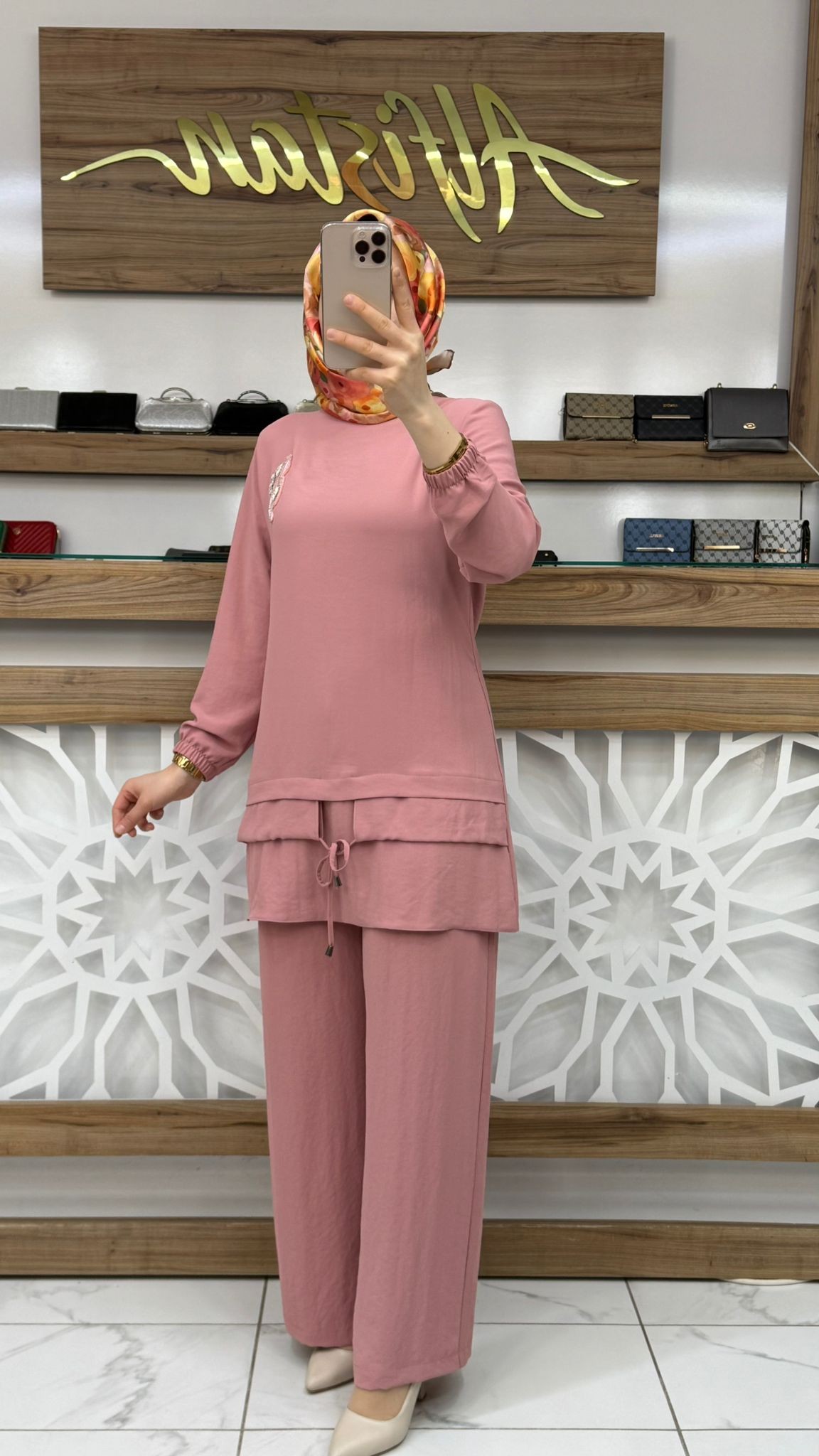 Bronş Detaylı Pantolonlu Kadın İkili Takım qntn 6119