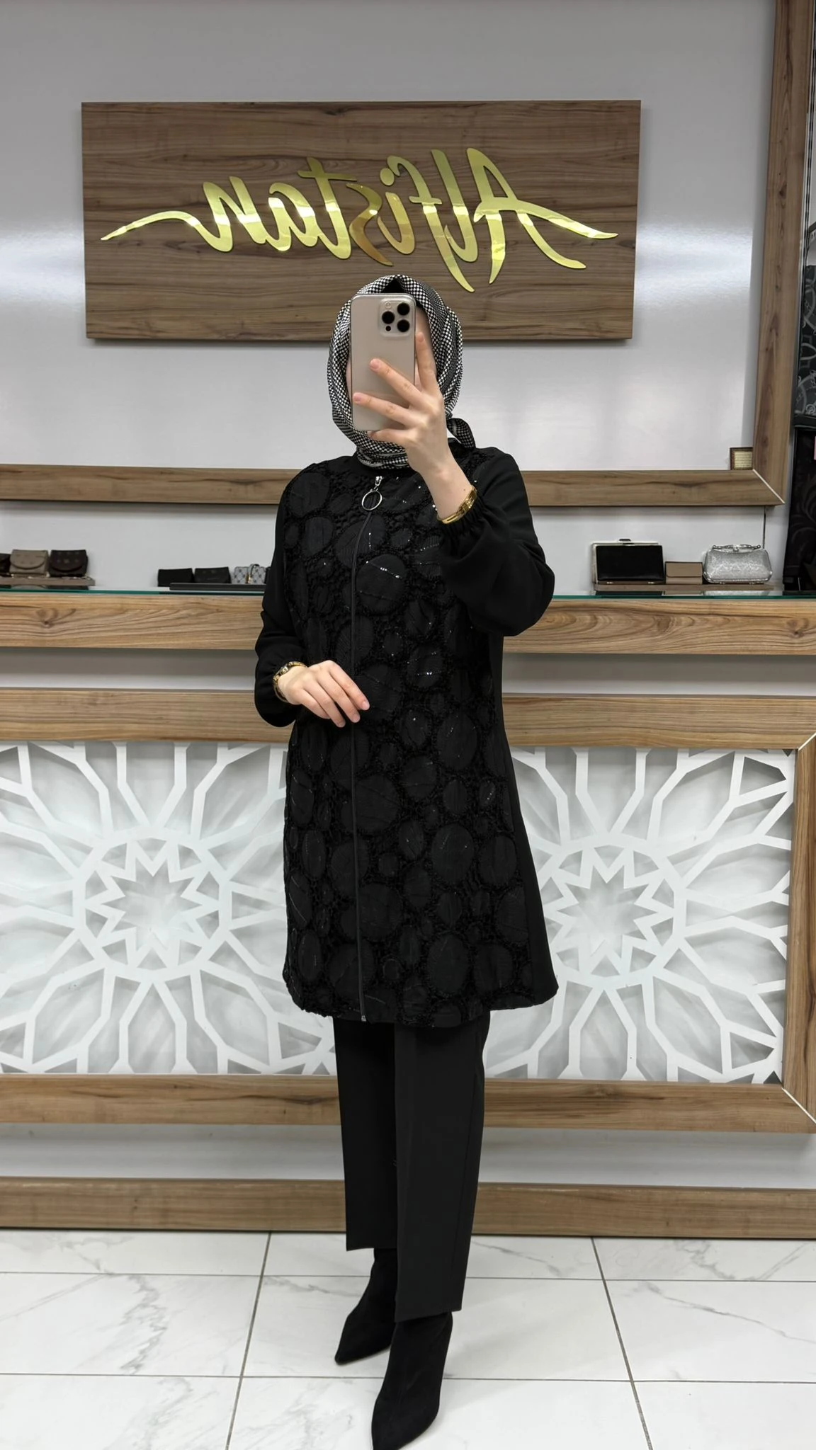 Kadife Payetli Giy çık Tunik SİYAH haya A1667